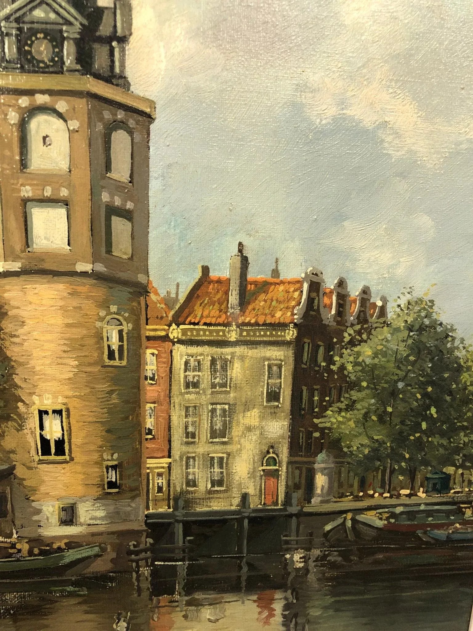 Mid 20th Century European School Clock Tower Antique Original Signed Oil on Canvas - 4