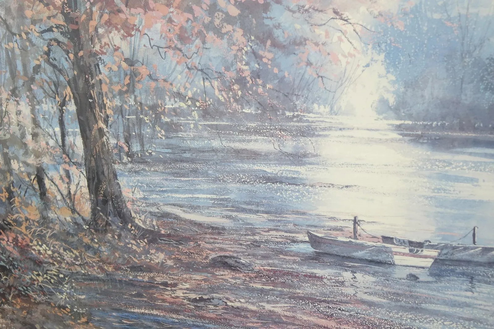 "Morning Light on the Riverbank" - Late 20th Century Watercolor Signed on the Bottom, Framed - 3
