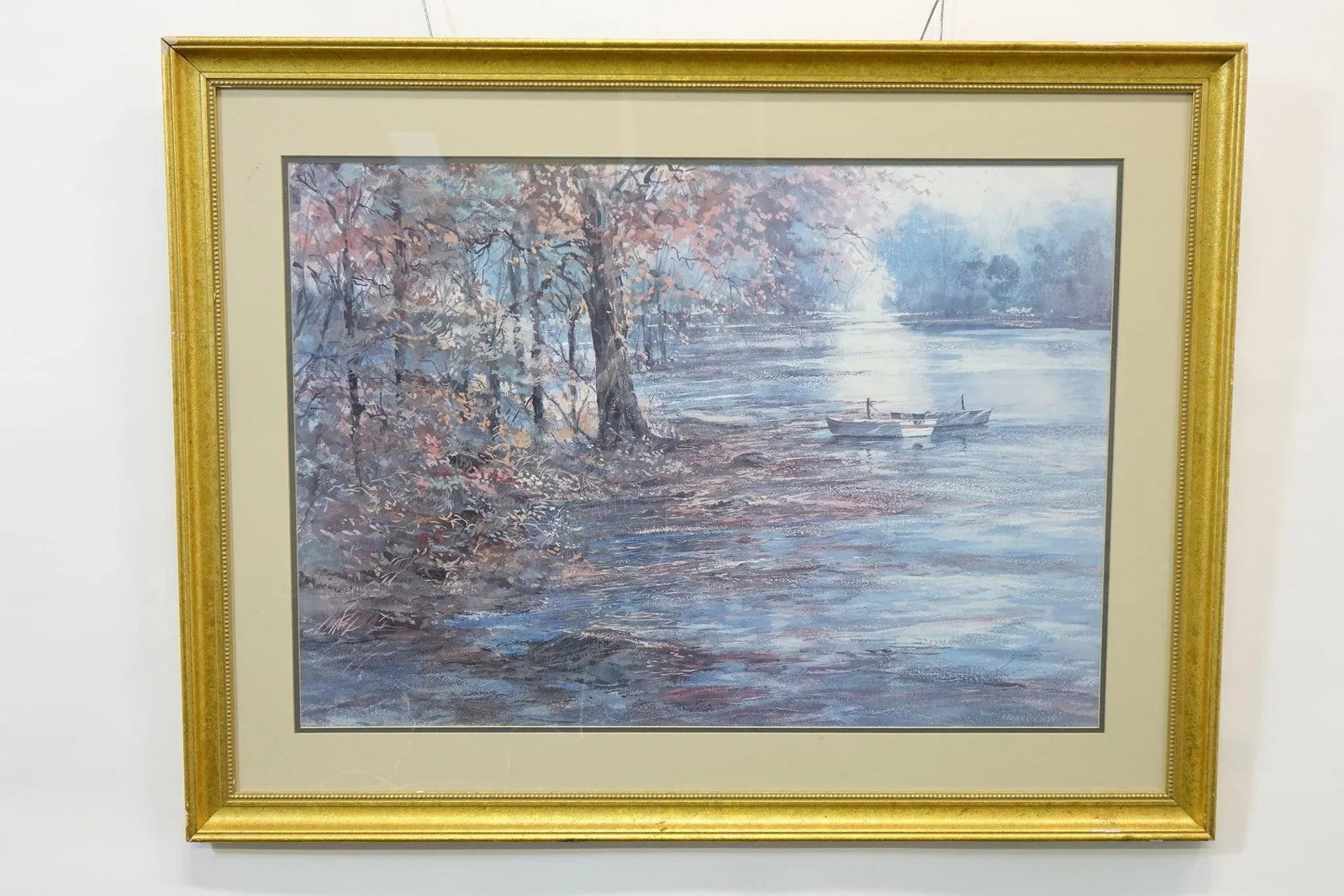 "Morning Light on the Riverbank" - Late 20th Century Watercolor Signed on the Bottom, Framed - 6