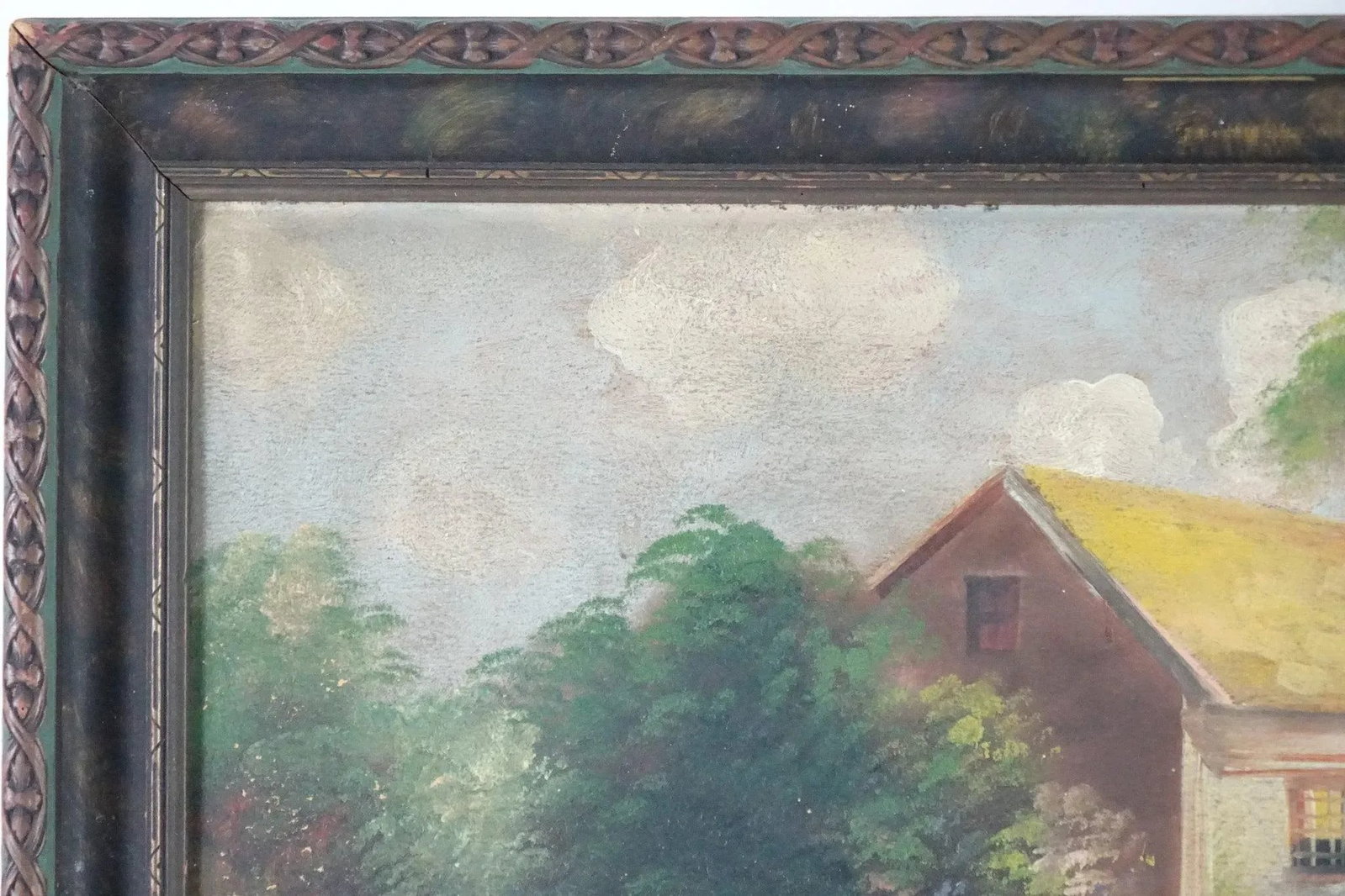 Early 20th Century Antique Cottage Original Oil Painting on Canvas - 5