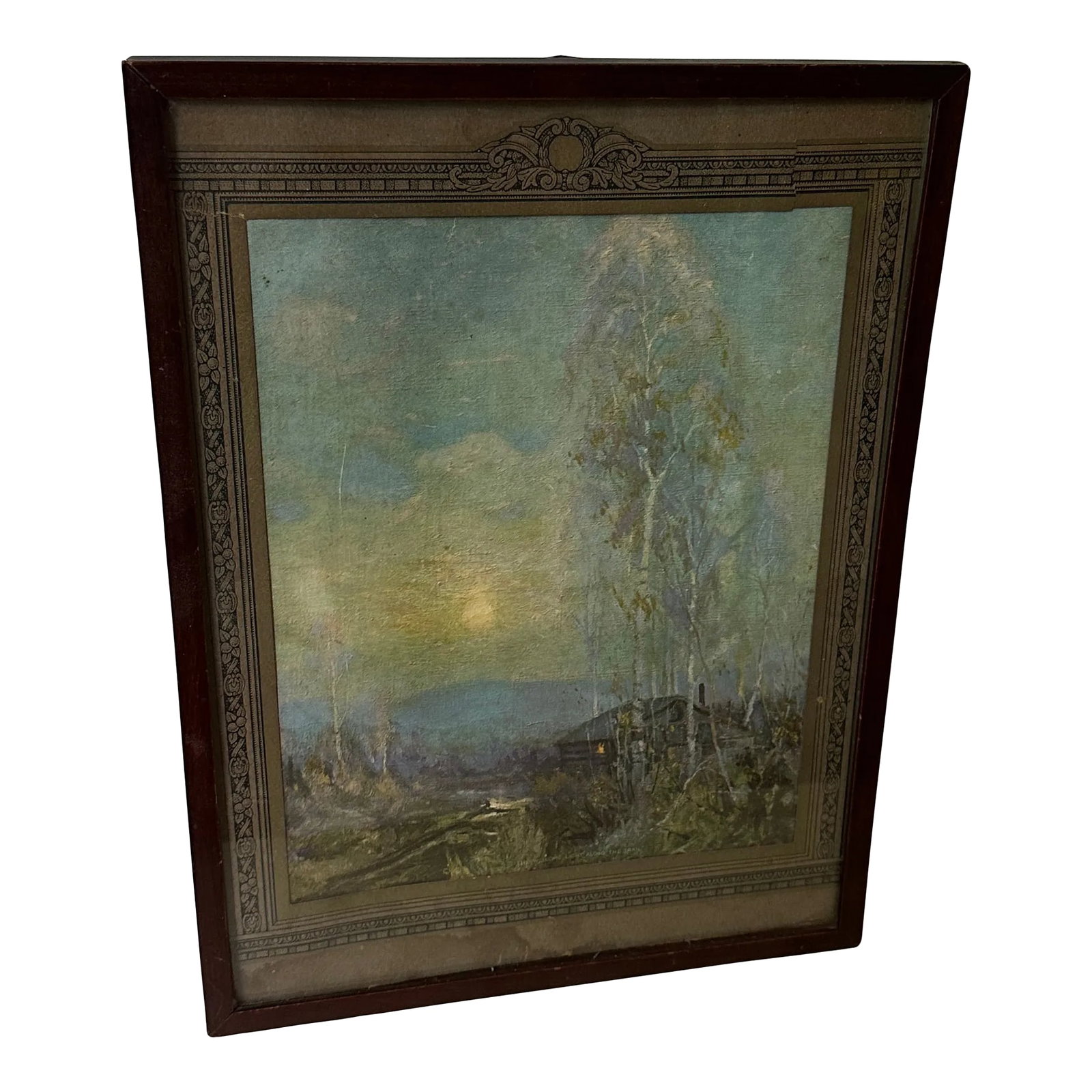1970s Framed Print of Tree and Cabin: Up for consideration is a beautiful framed print of a tree and a cabin. This would look lovely in your home and it is a great find for the interior design enthusiast. Please check out my other