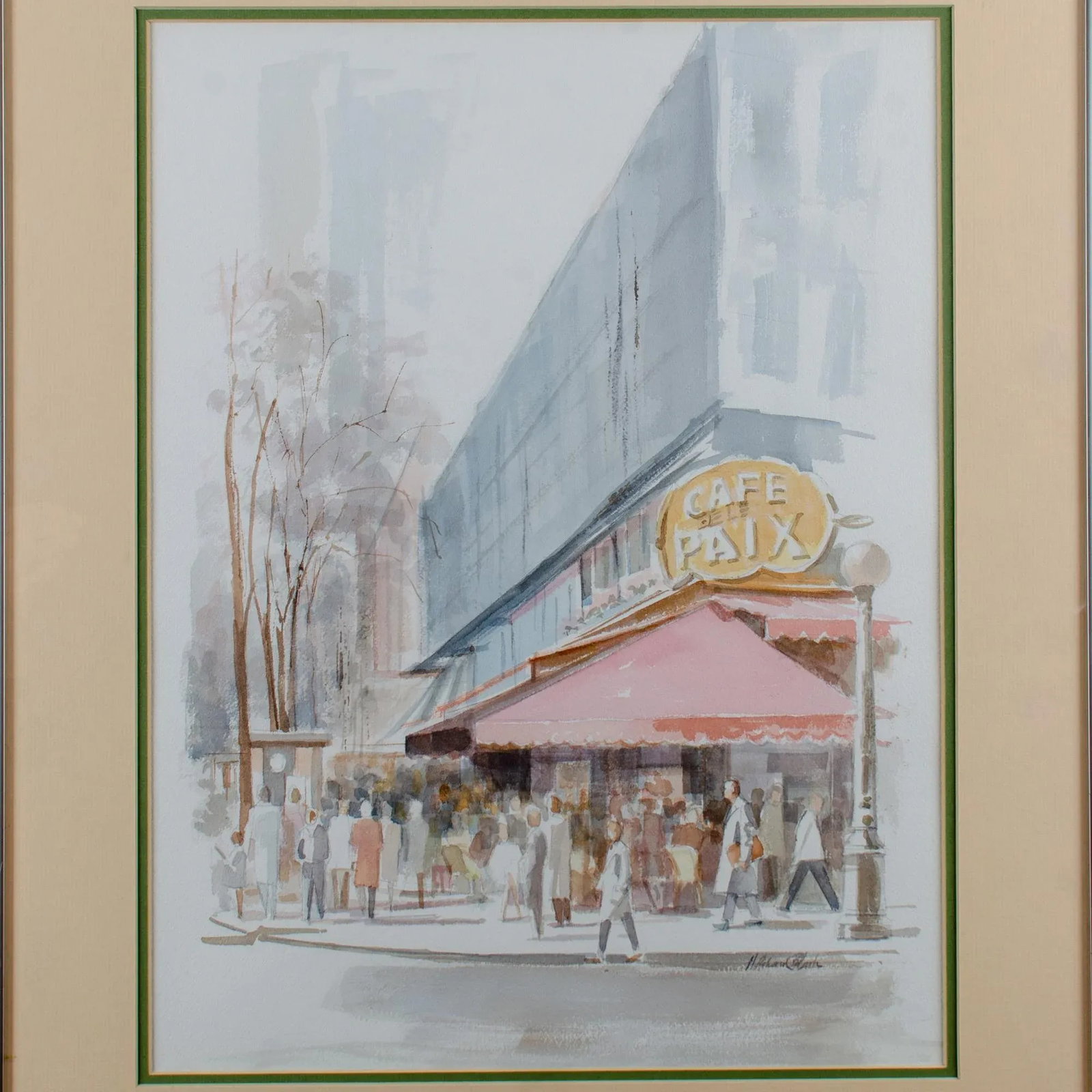 Vintage Mid-Century H. Richard Black Cafe De La Paix Watercolor Painting - 3