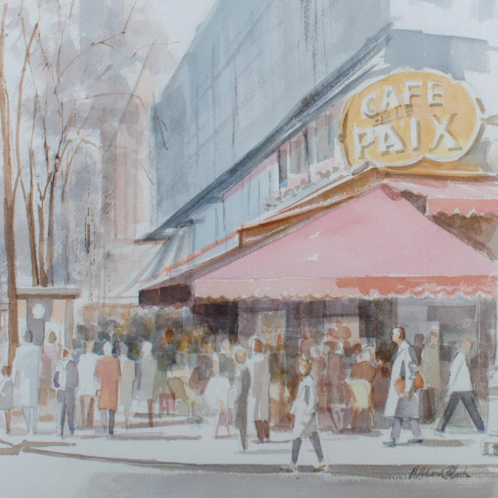 Vintage Mid-Century H. Richard Black Cafe De La Paix Watercolor Painting - 4