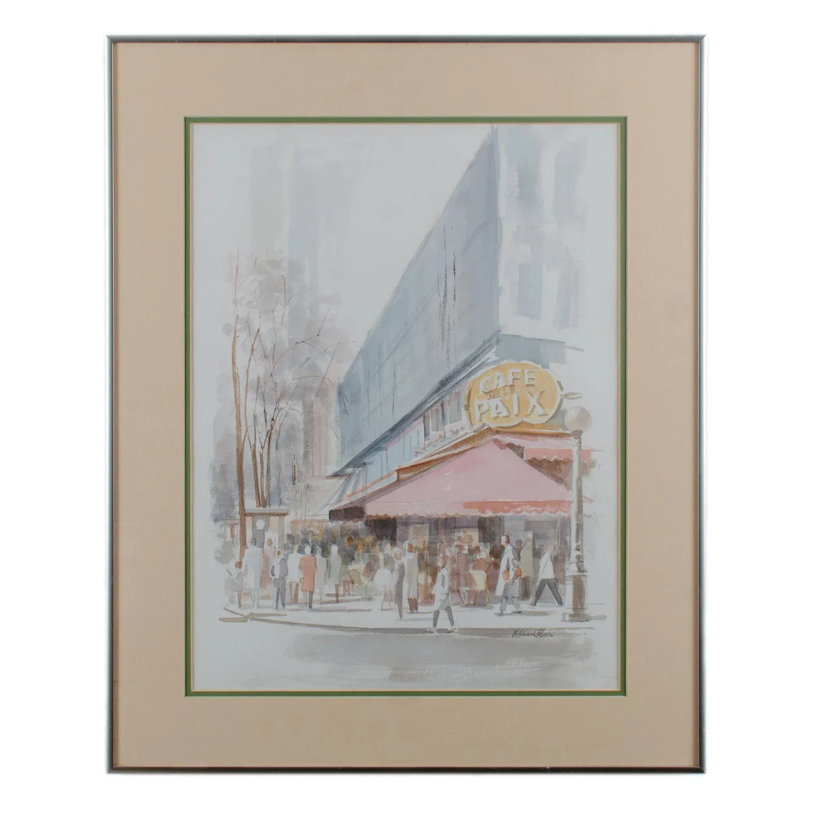 Vintage Mid-Century H. Richard Black Cafe De La Paix Watercolor Painting - 6
