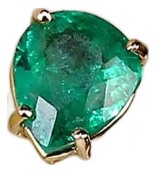 AJD Emerald Earrings in 18k Yellow Gold - 2 Pieces: This is part of Chairish's Fine Jewelry assortment. Discover the elegance of these stunning 4.26ctw pear-shaped Brazilian Emerald stud earrings. These wide-bodied, vibrant emeralds, measuring