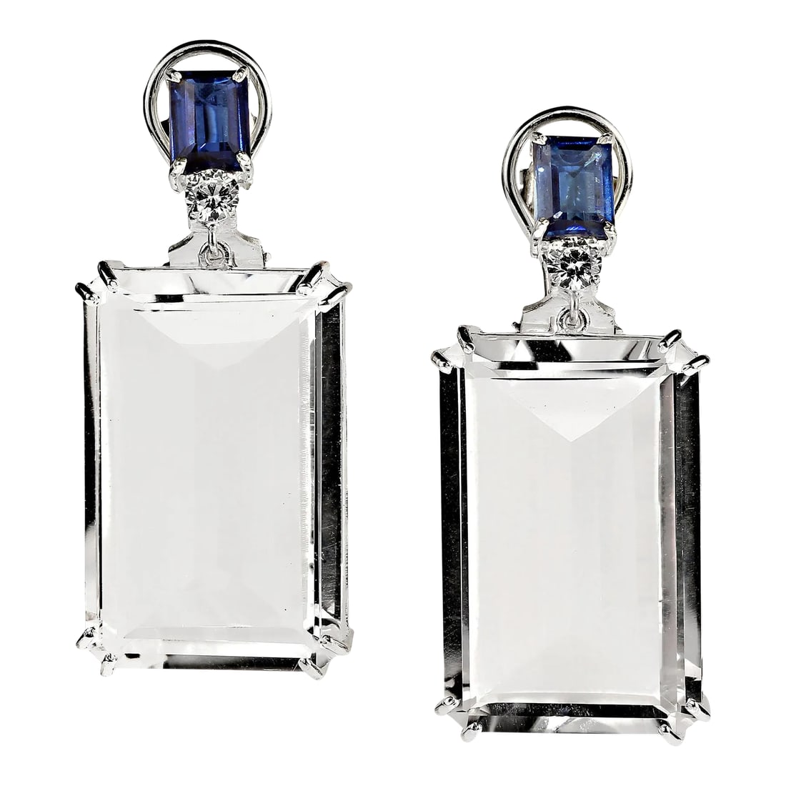 AJD Contemporary Crystal and Kyanite Dangle Earrings - 2 Pieces: This is part of Chairish's Costume Jewelry assortment. Dangle earrings of sparkling clear quartz crystal and elegant bright blue kyanite set in glowing sterling silver. These unique earrings dangle 1.
