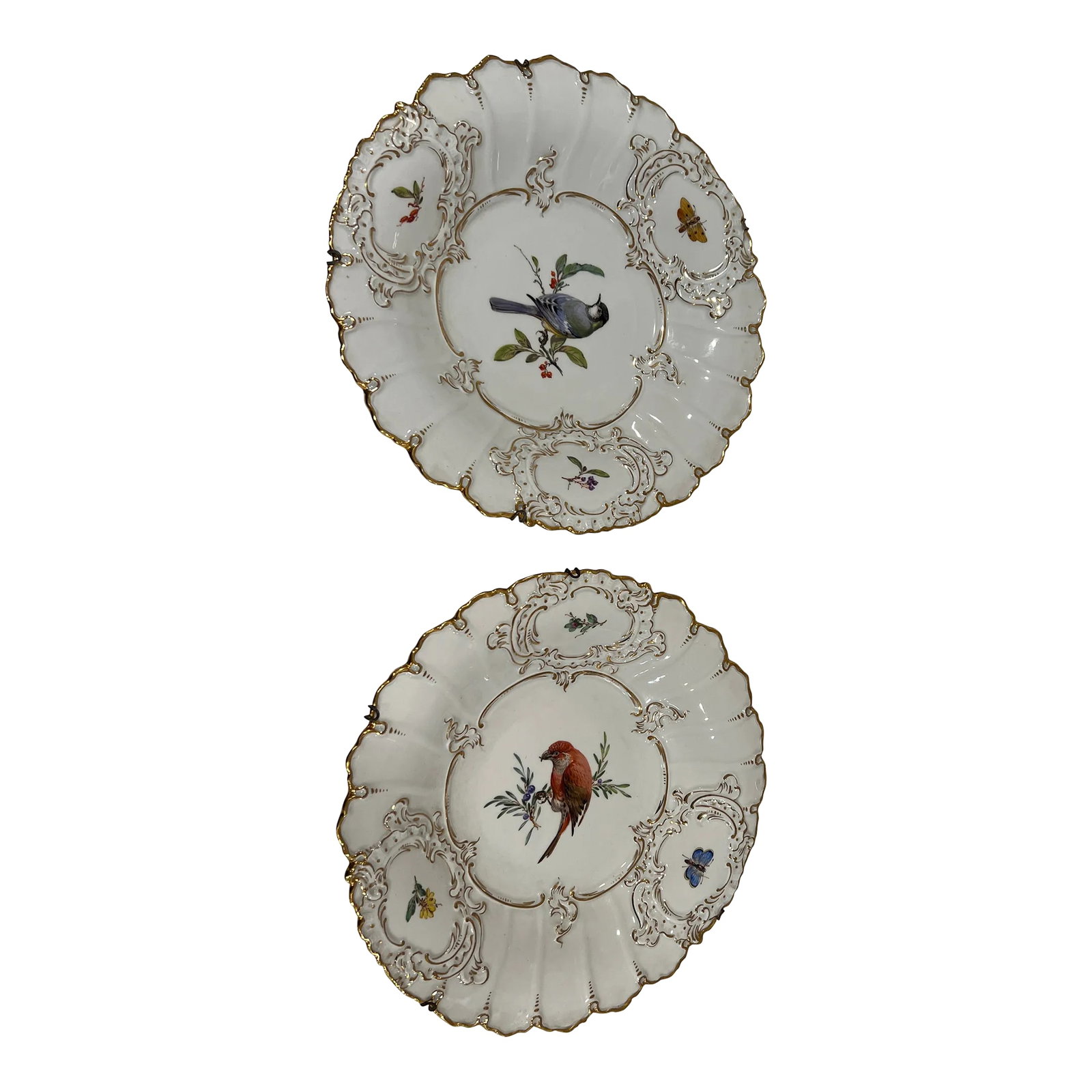 Pair, Antique Meissen Porcelain Ornithological & Gold Encrusted Chargers (1 of 12)