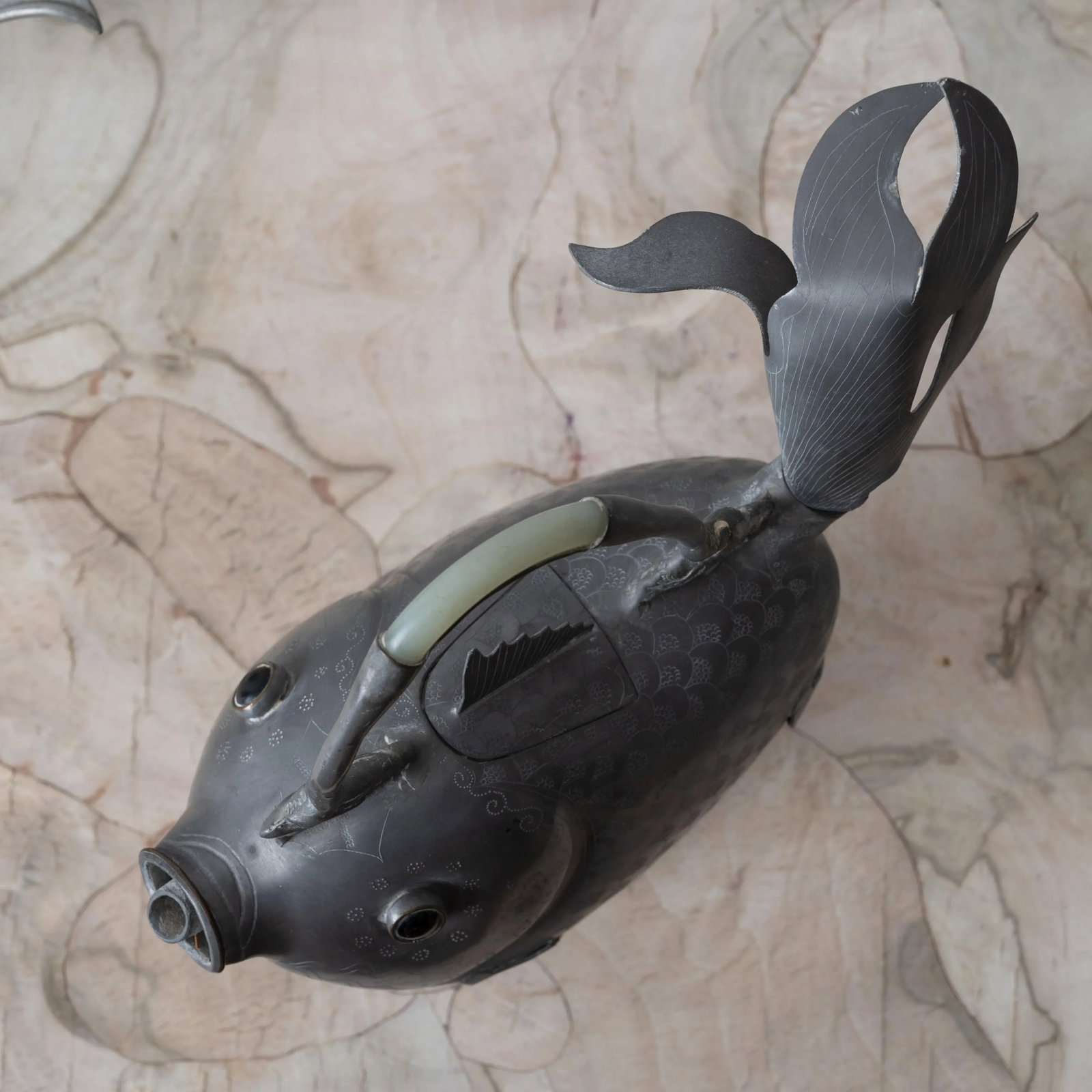 Chinese Pewter Koi Fish Teapots, 19th Century - 10