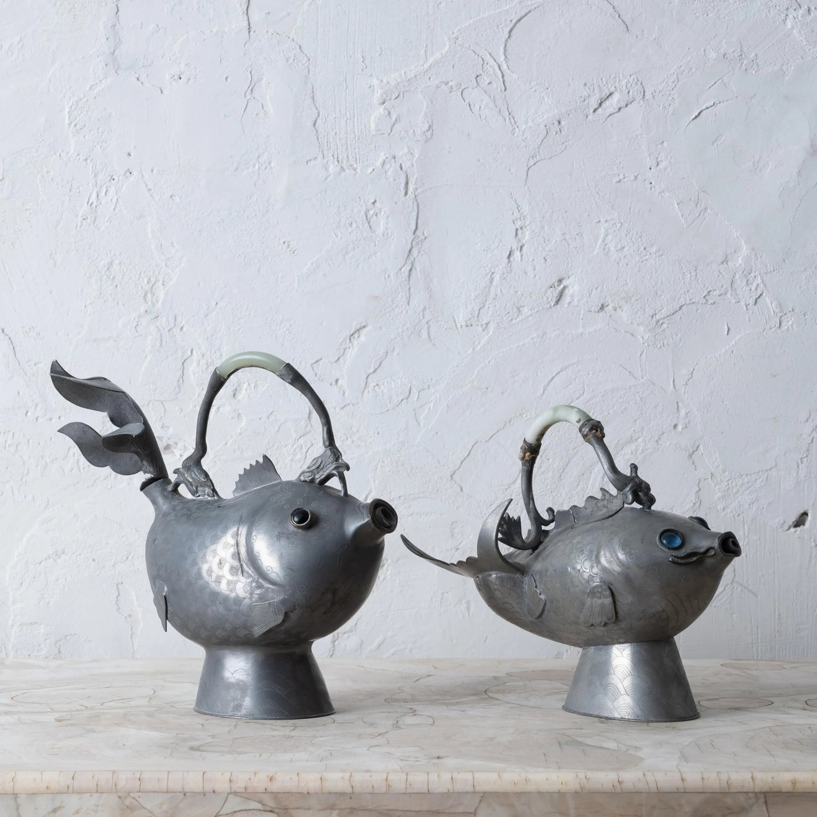 Chinese Pewter Koi Fish Teapots, 19th Century - 3