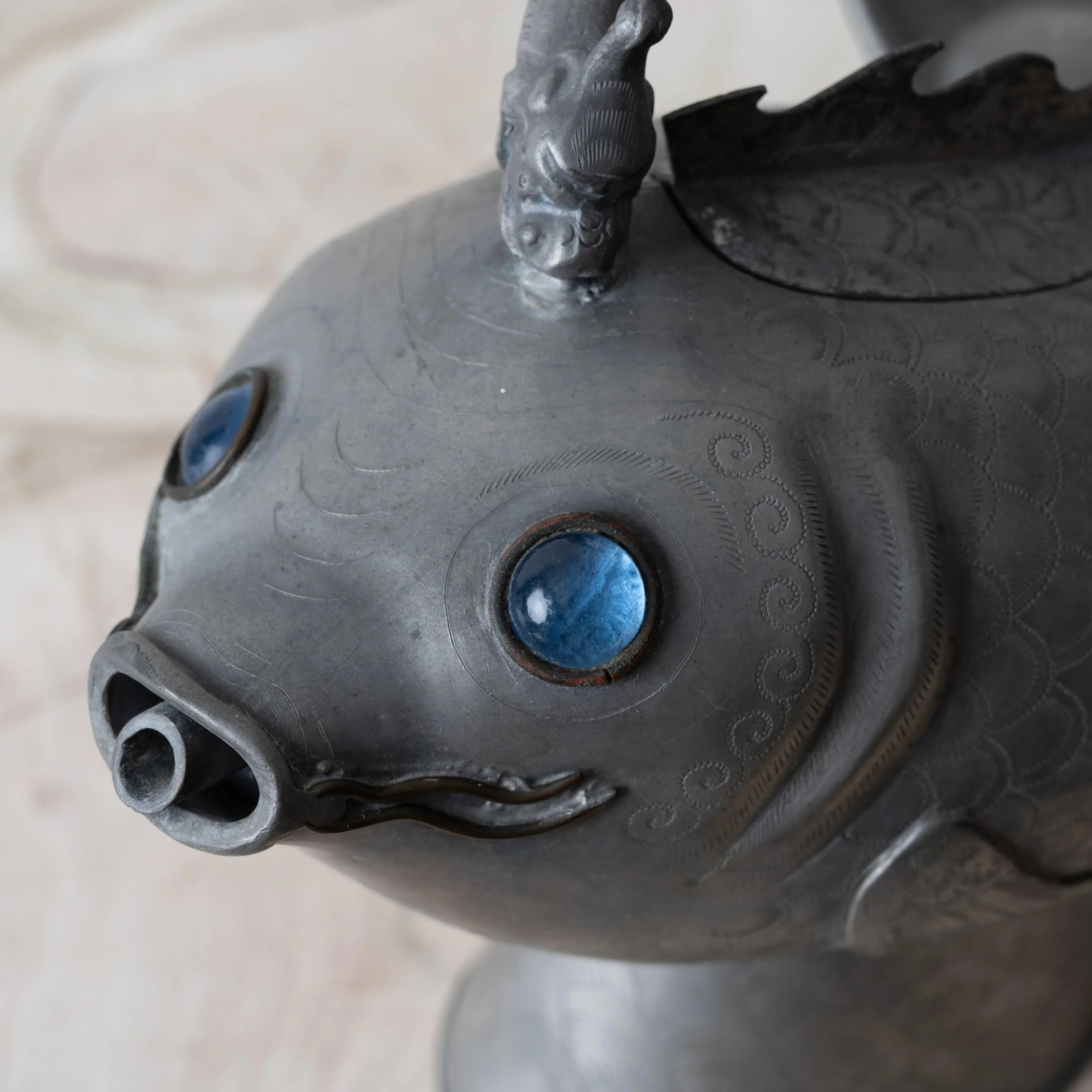 Chinese Pewter Koi Fish Teapots, 19th Century - 4