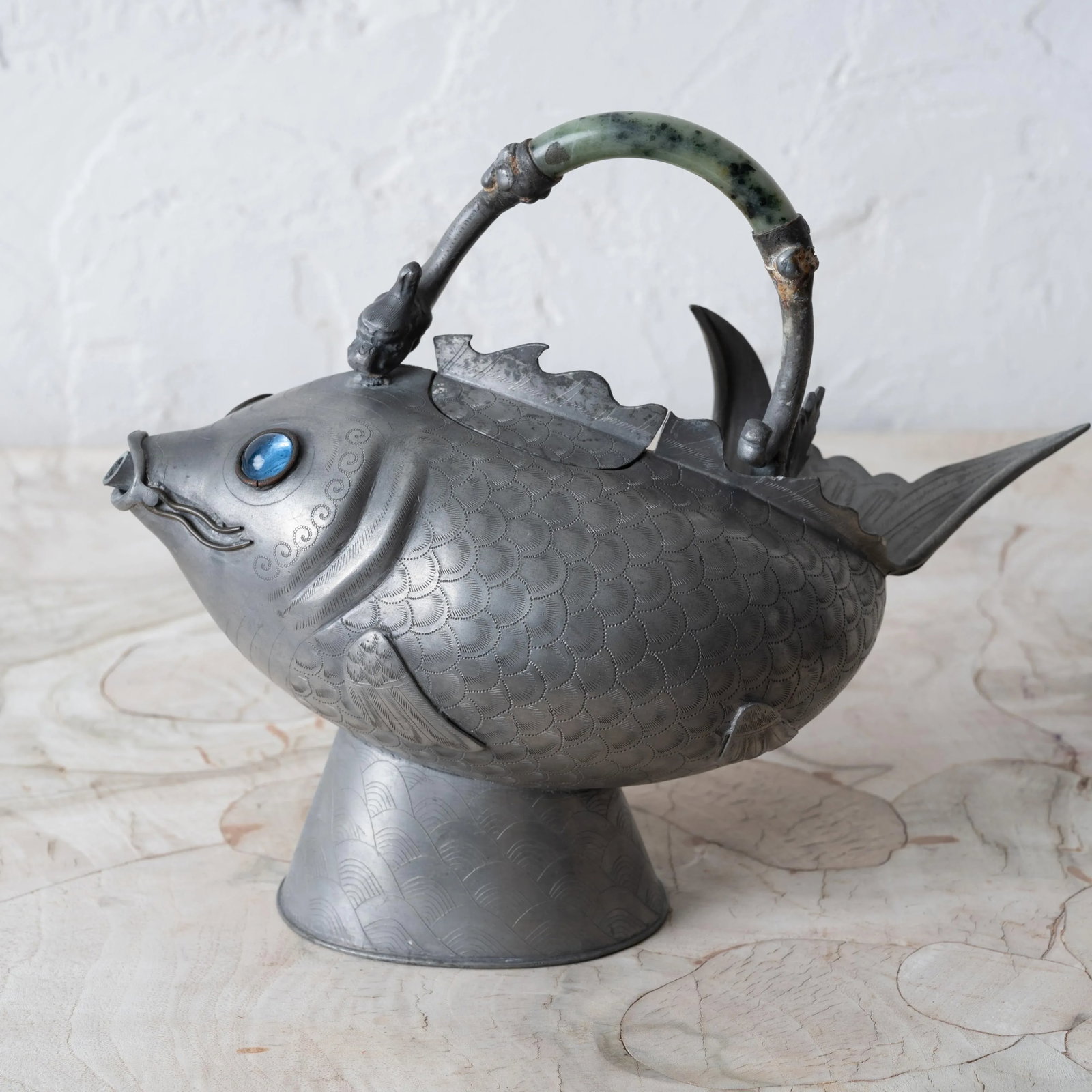 Chinese Pewter Koi Fish Teapots, 19th Century - 5