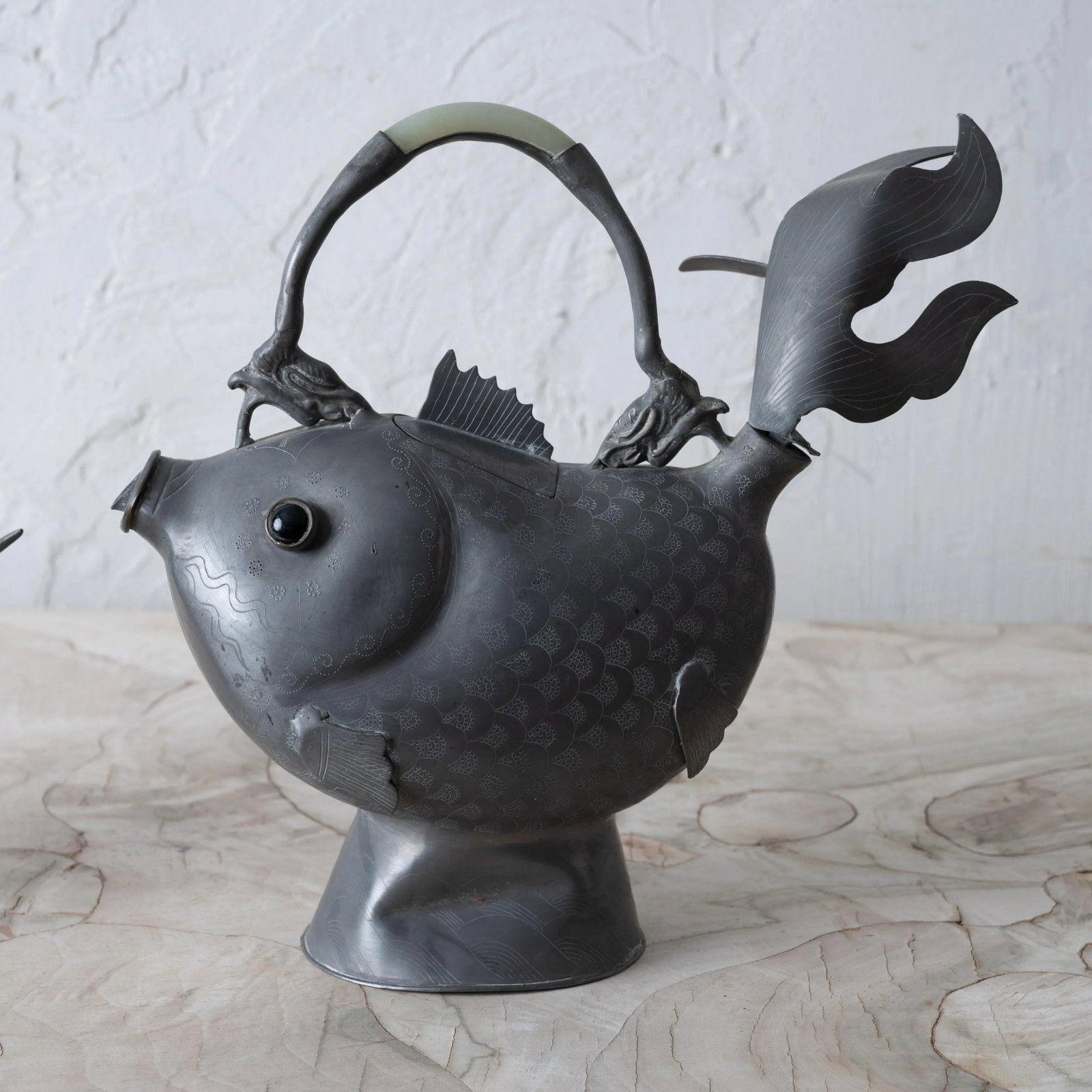 Chinese Pewter Koi Fish Teapots, 19th Century - 6