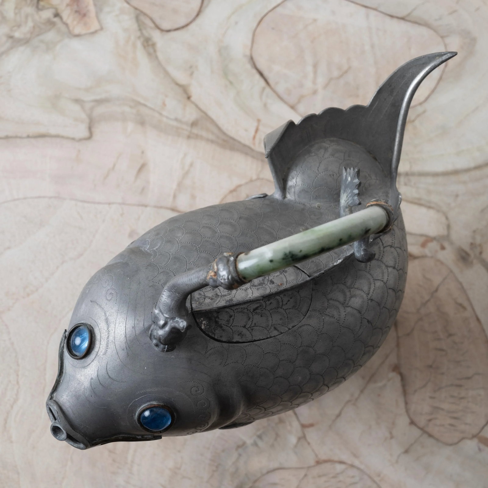 Chinese Pewter Koi Fish Teapots, 19th Century - 9