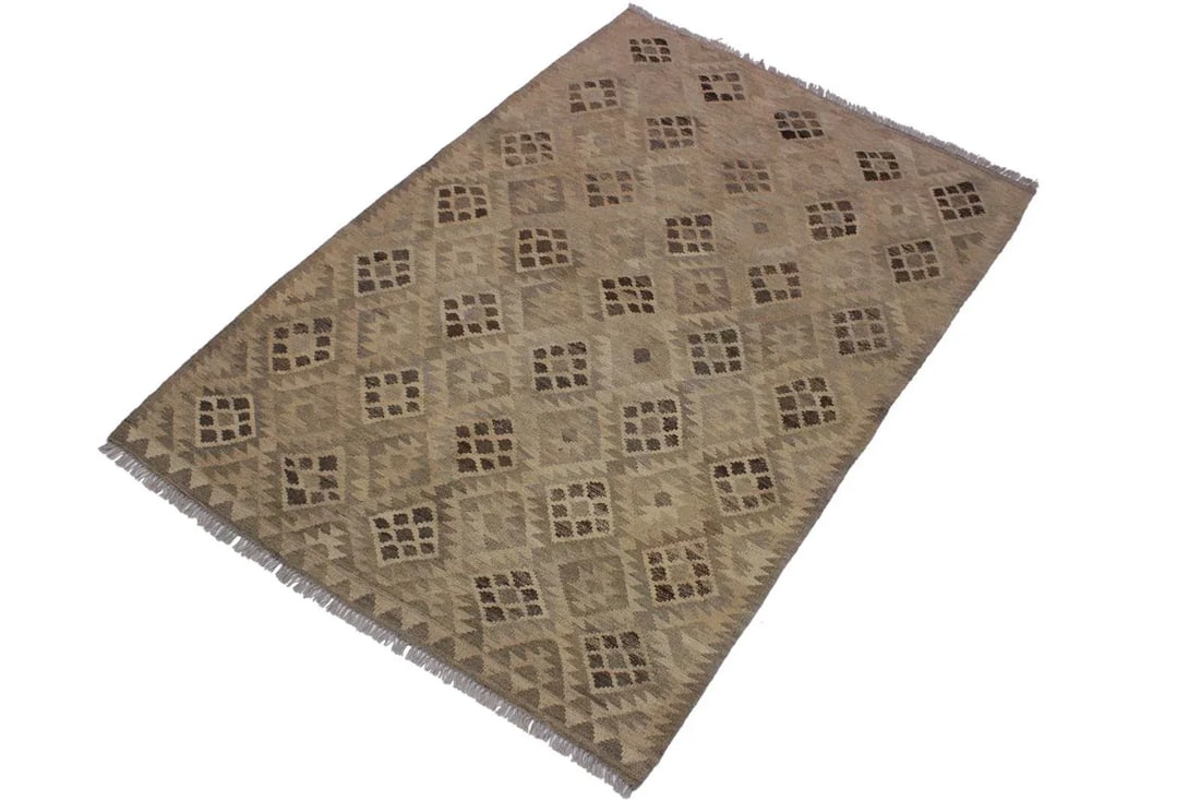 Boho Chic Kilim Tan Hand-Woven Wool Rug - 4'6'' * 6'7'' - 2