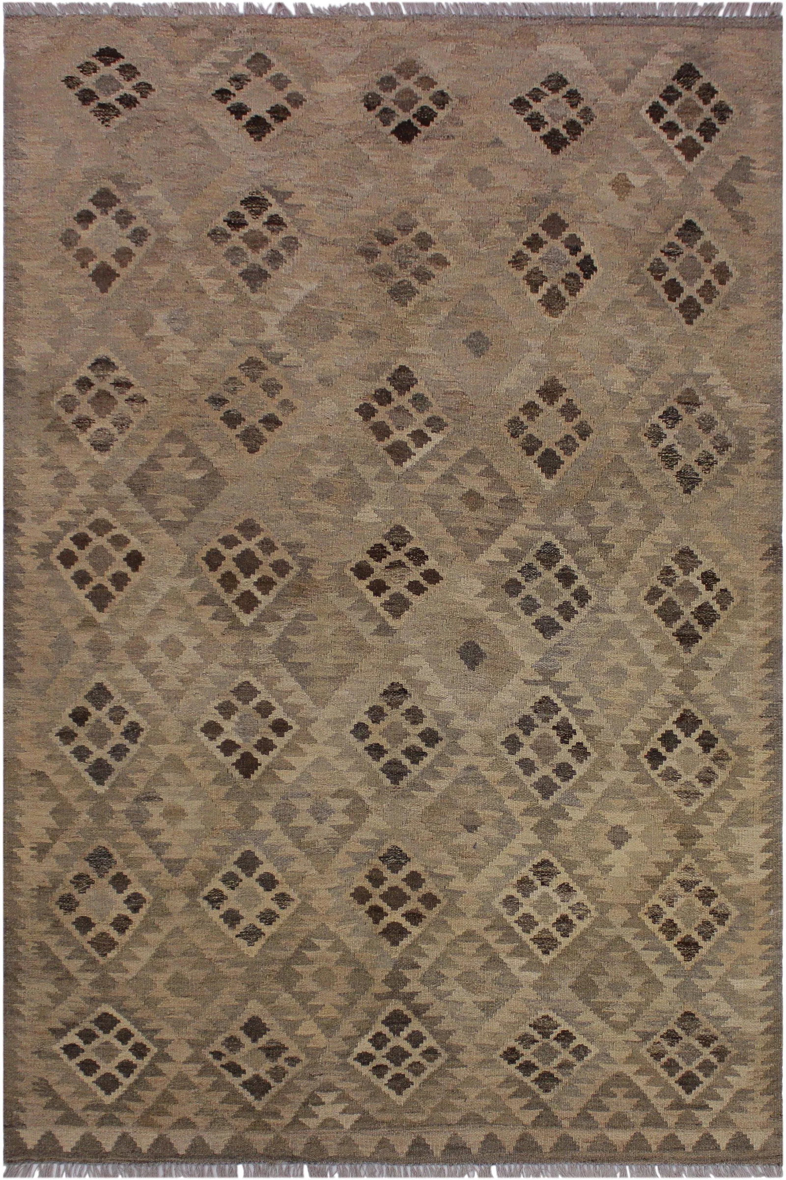 Boho Chic Kilim Tan Hand-Woven Wool Rug - 4'6'' * 6'7'' - 8