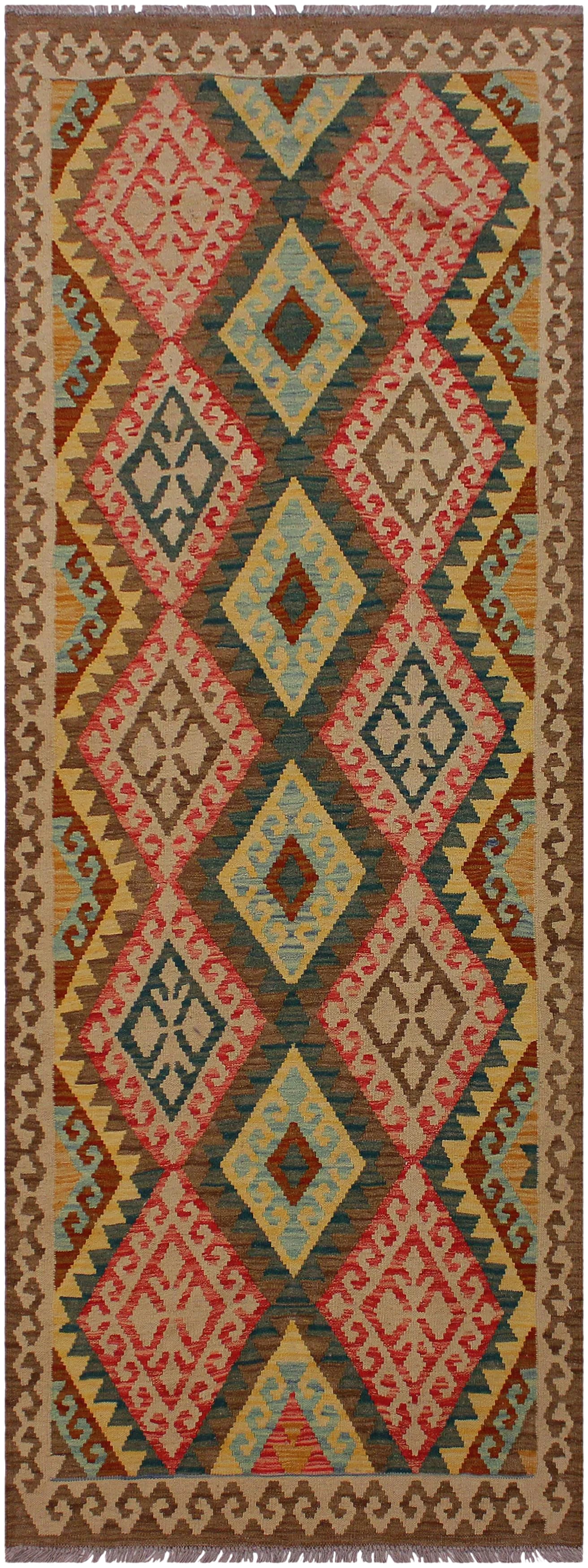 Shabby Chic Kilim Hand-Woven Wool Rug -3'6'' * 7'10'': "Add a touch of elegance to your home with this casual chic hand woven Tribal Kilim wool rug. Constructed on a loom by Nomad Turkman people with hand spun wool and 100% Natural Vegetable dyes these be