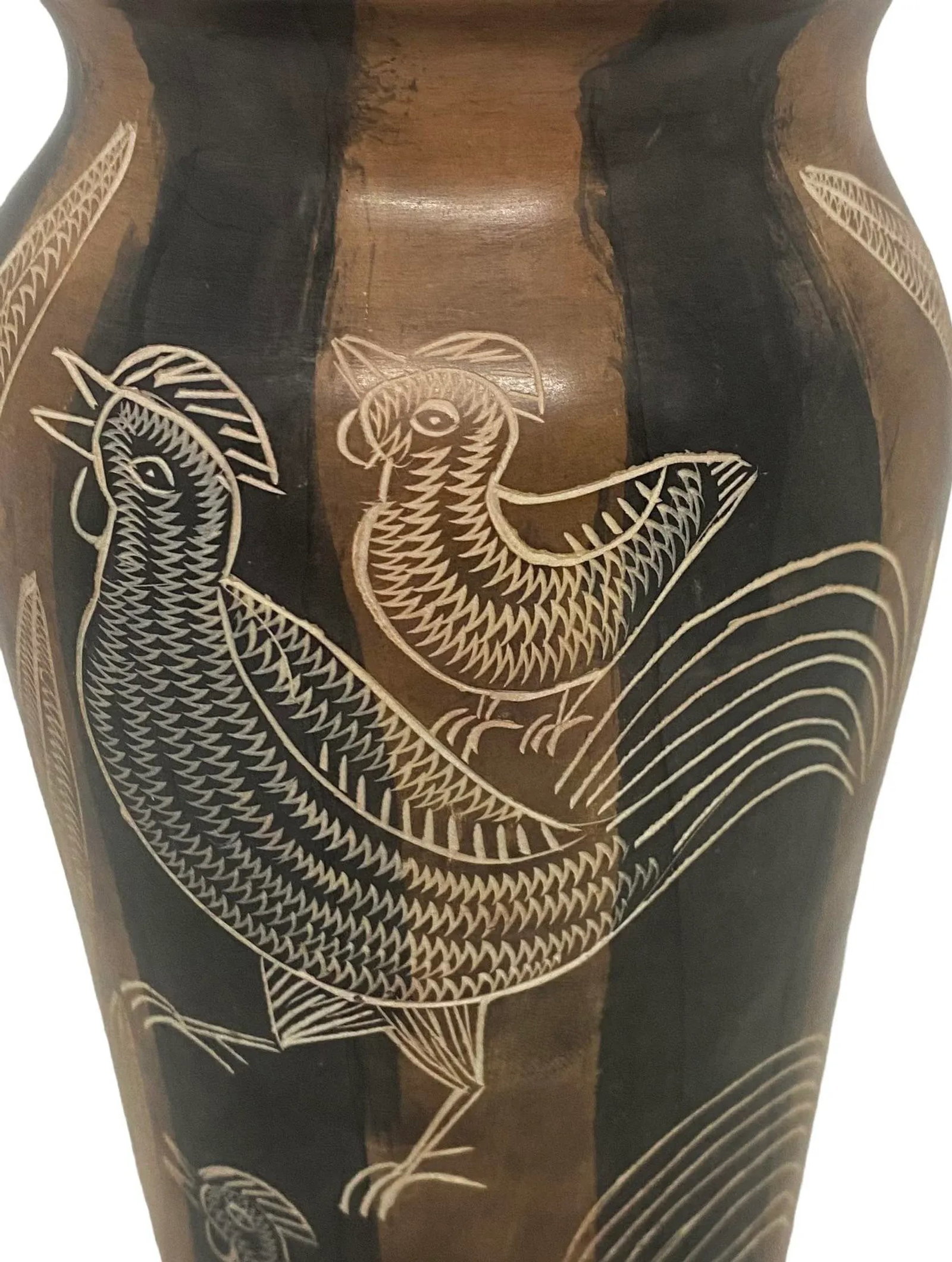 Mid 20th Century Asian Style Hand Carved Soapstone Vase With Roosters, Fish and Plants Design - 5