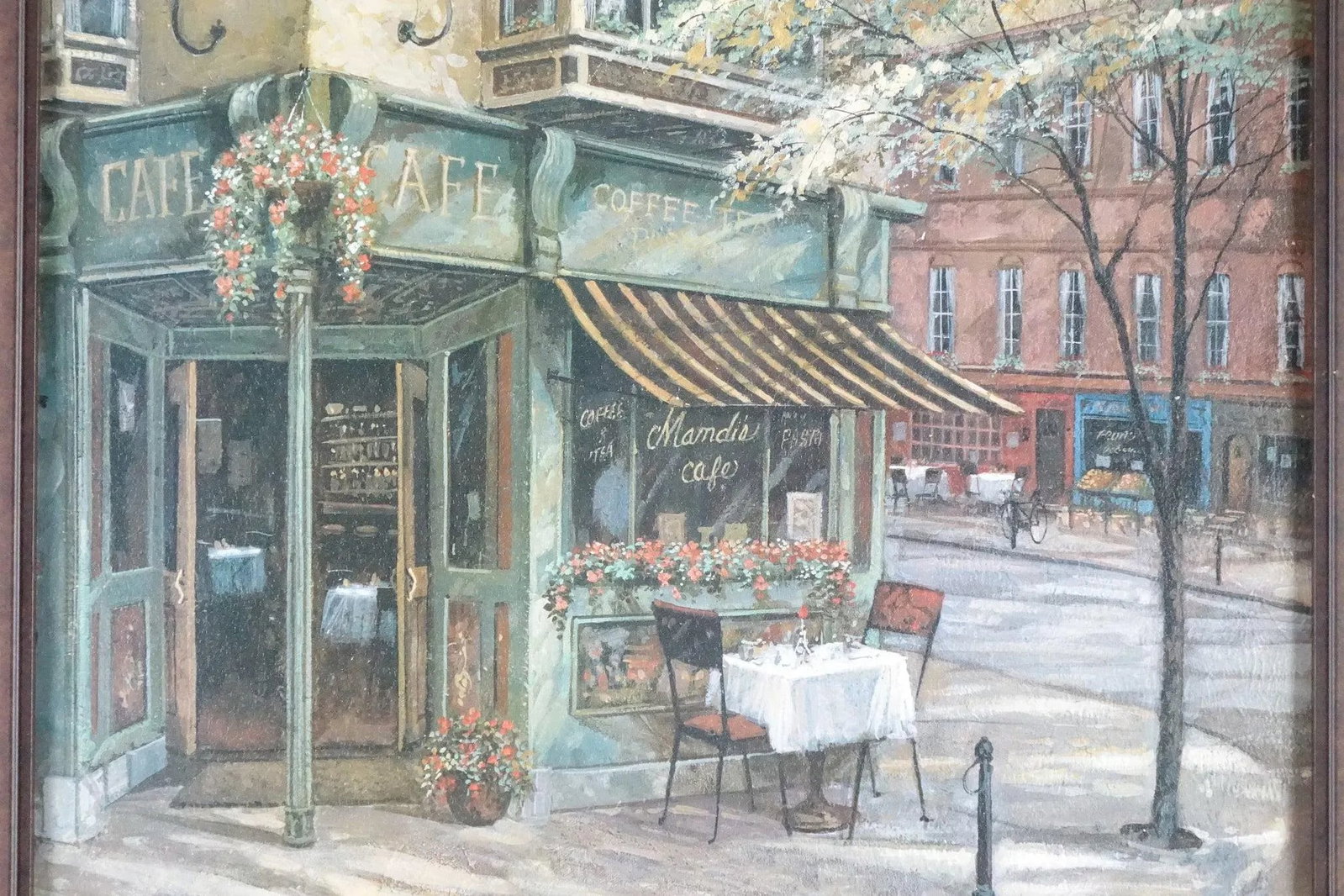 Cafe Print of Original Oil Painting on Canvas Signed - 2