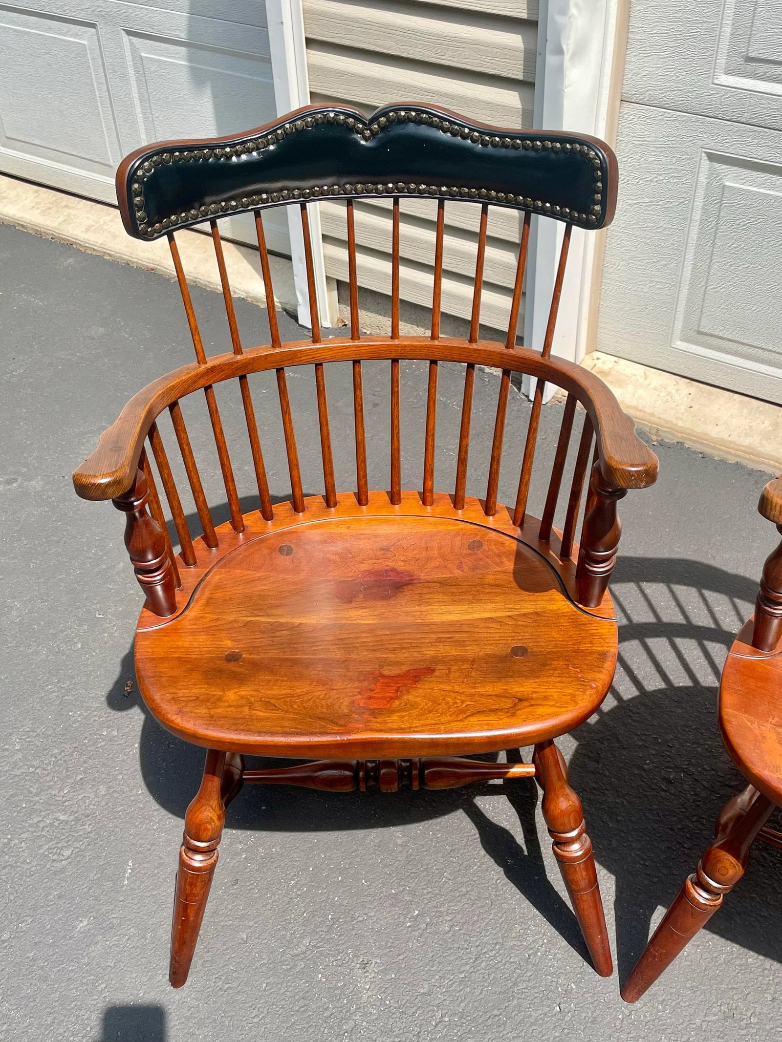 Frederick Duckloe & Bros. Windsor Style Captains Chairs With Leather Nail Head Detailed Backs- Set o - 4
