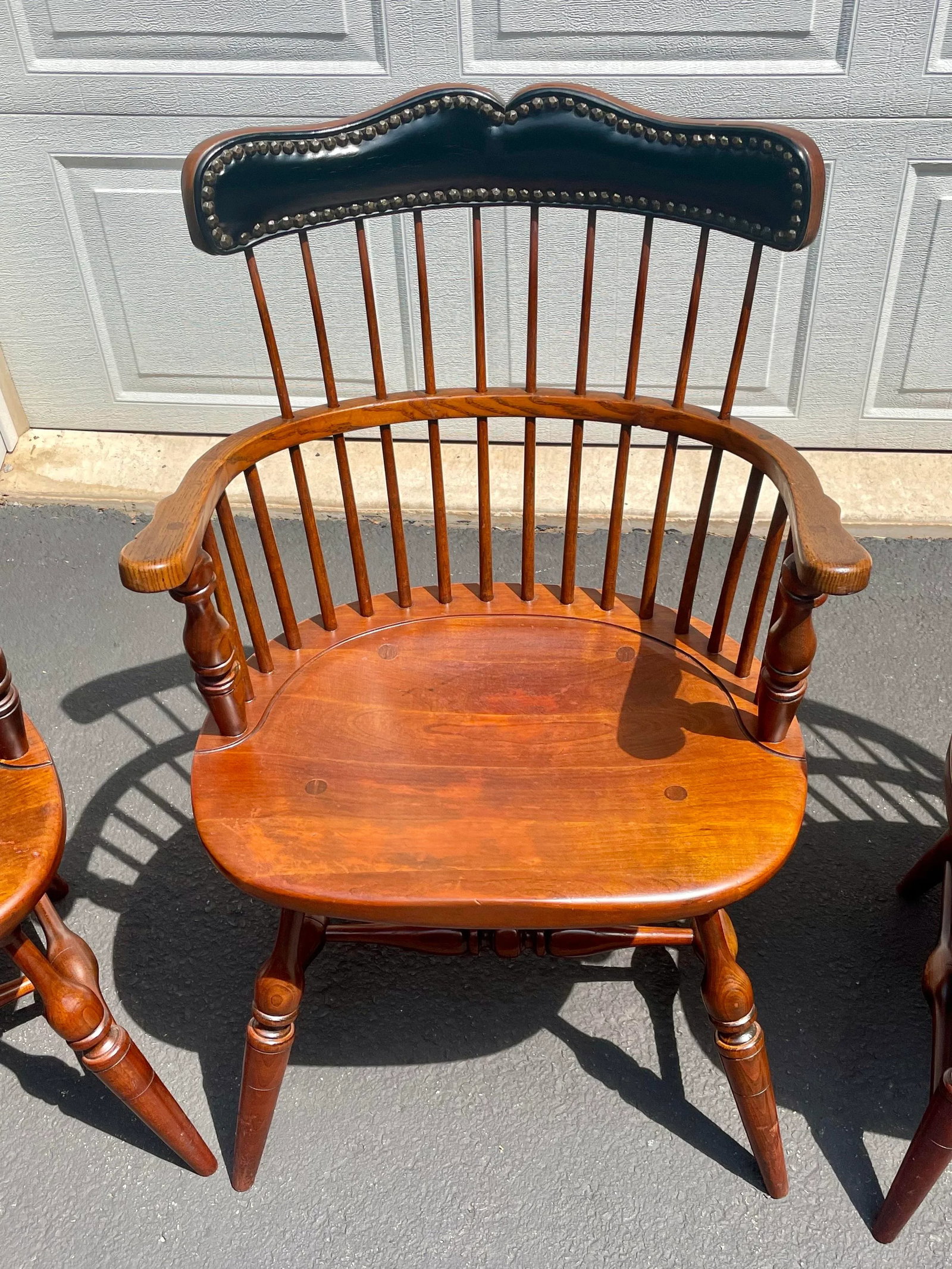 Frederick Duckloe & Bros. Windsor Style Captains Chairs With Leather Nail Head Detailed Backs- Set o - 5