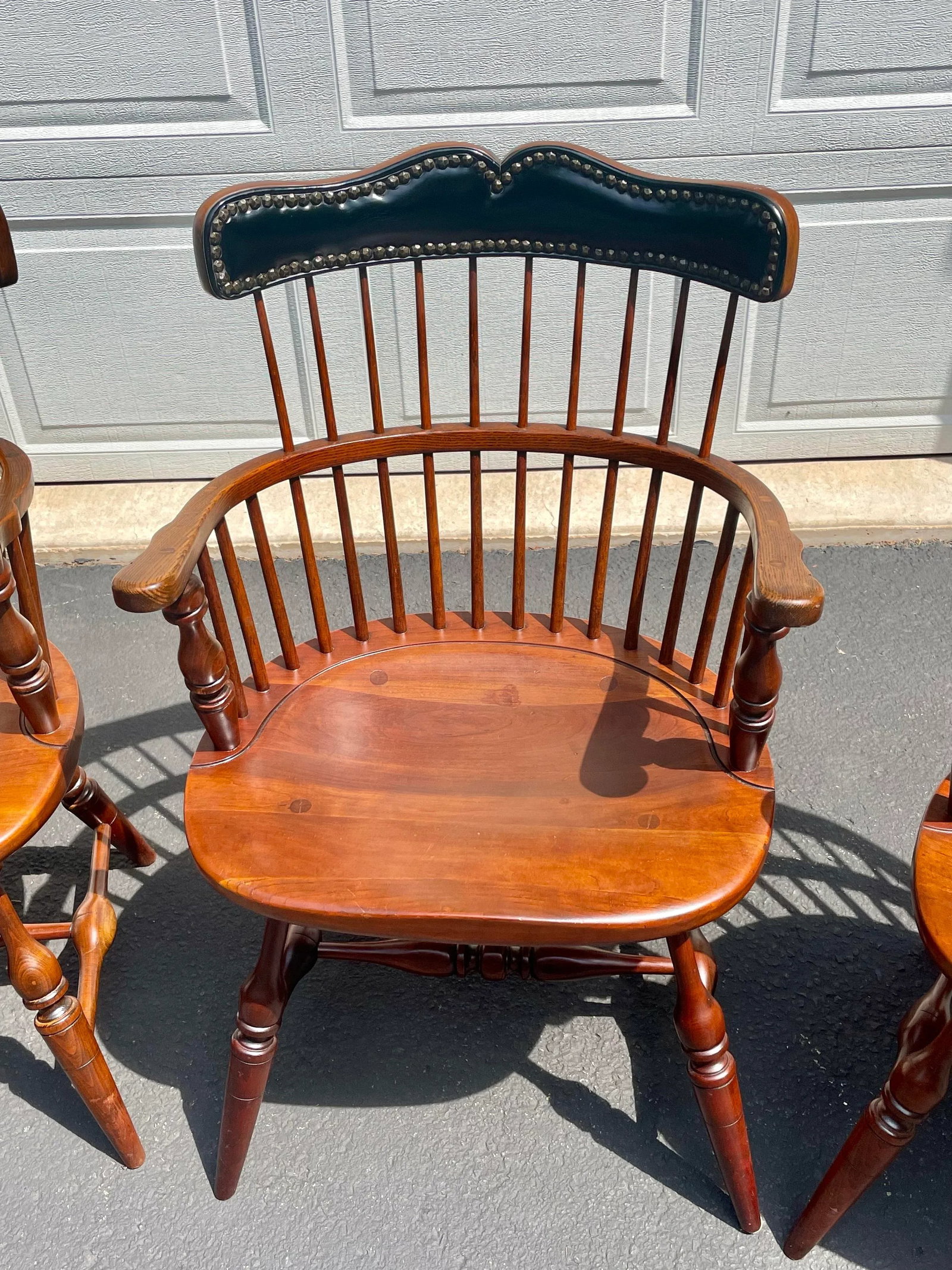 Frederick Duckloe & Bros. Windsor Style Captains Chairs With Leather Nail Head Detailed Backs- Set o - 6