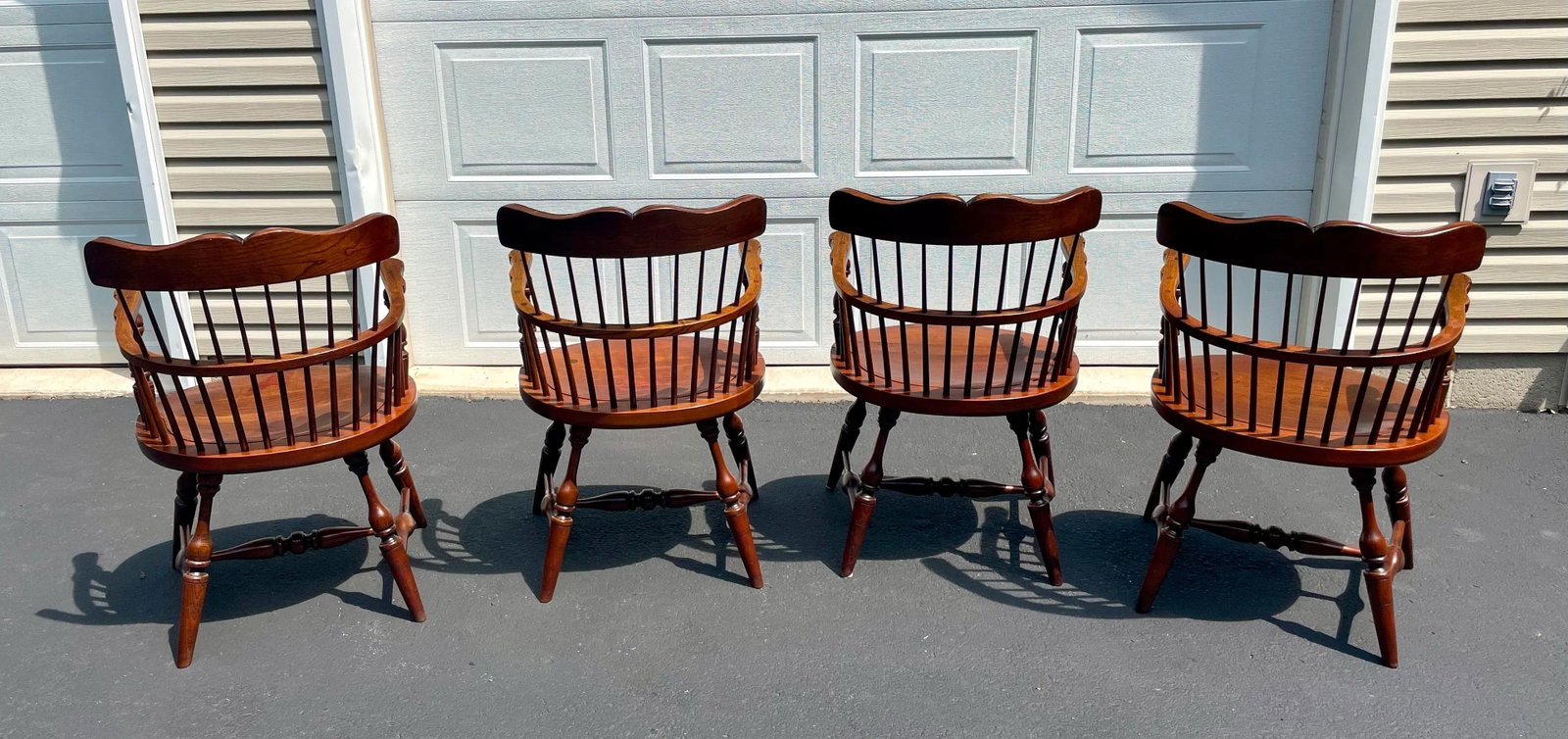Frederick Duckloe & Bros. Windsor Style Captains Chairs With Leather Nail Head Detailed Backs- Set o - 8