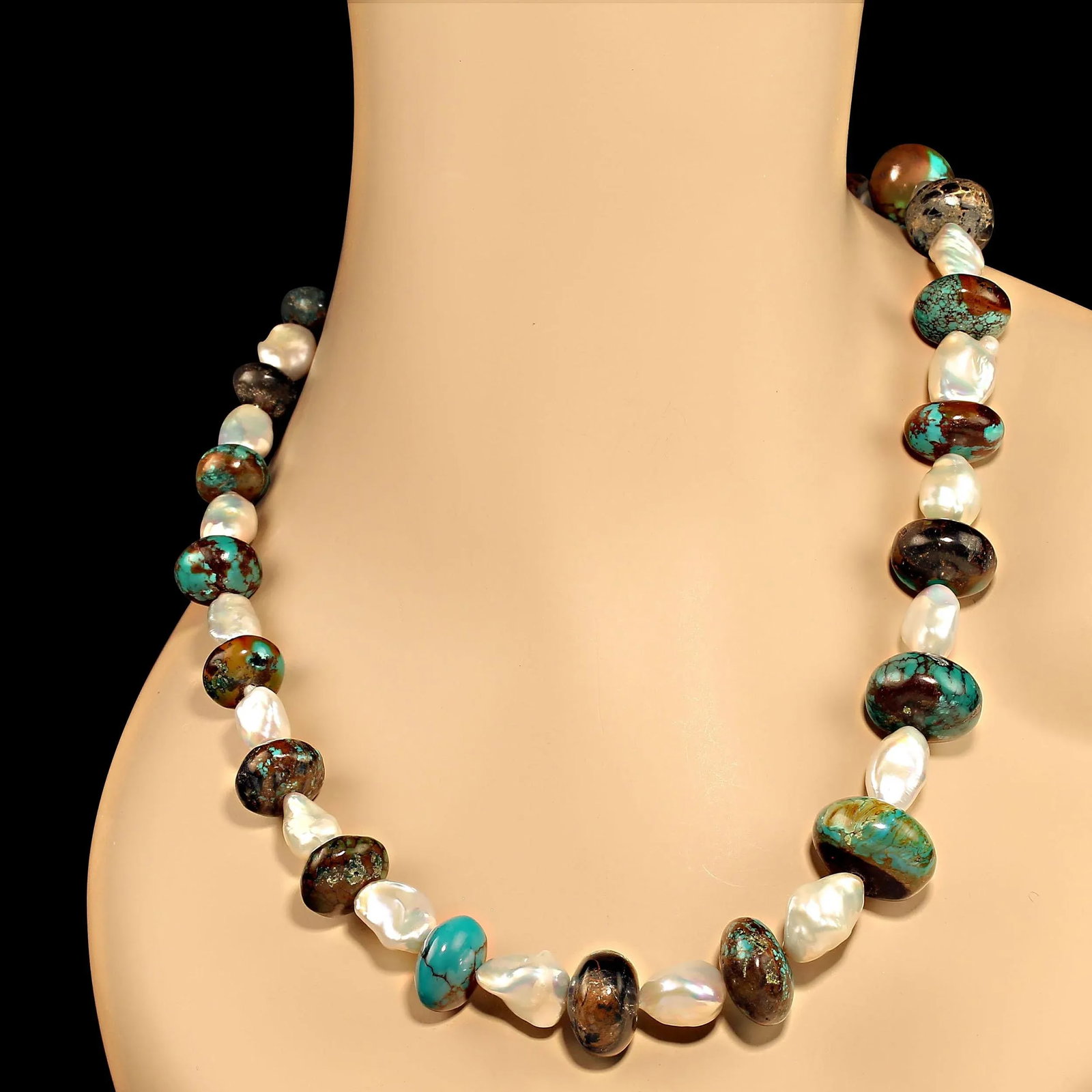 Necklace Hubei Turquoise Mixed With White Freshwater Pearl - 2