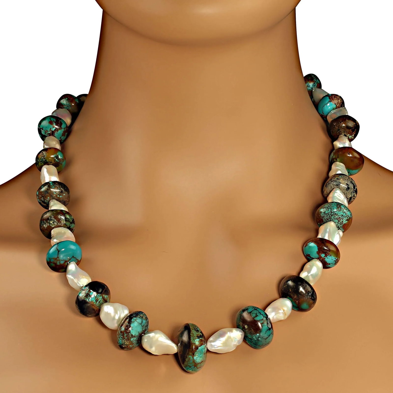 Necklace Hubei Turquoise Mixed With White Freshwater Pearl - 4