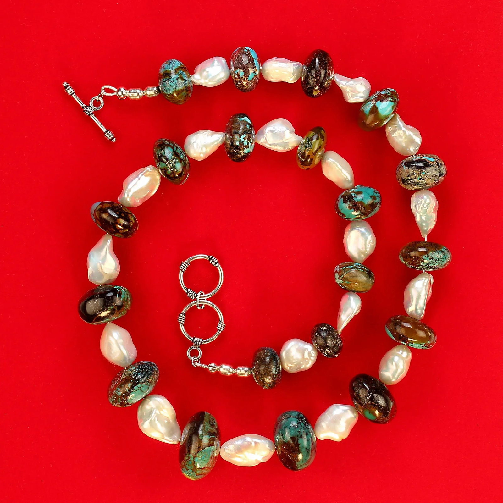 Necklace Hubei Turquoise Mixed With White Freshwater Pearl - 5