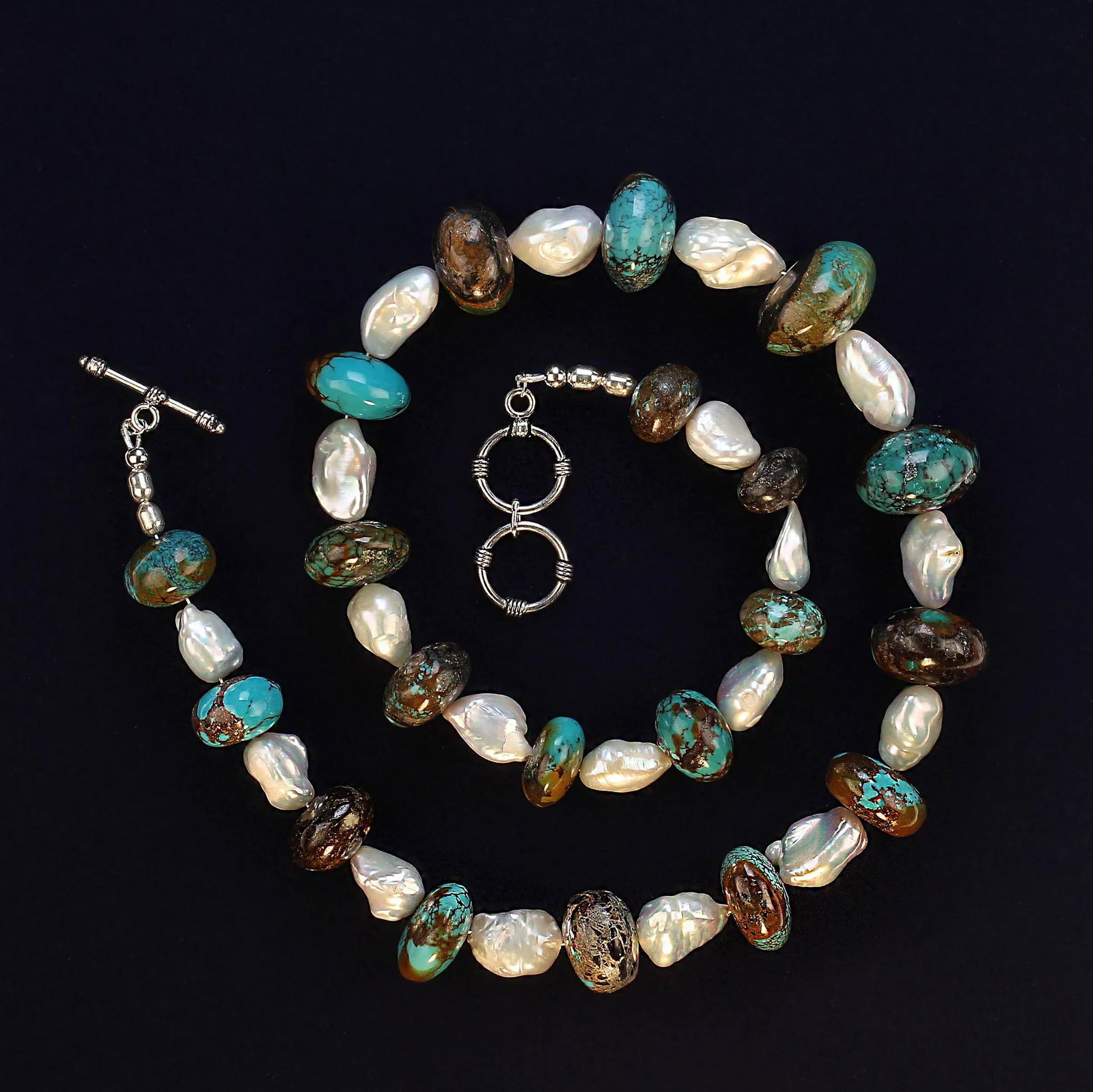 Necklace Hubei Turquoise Mixed With White Freshwater Pearl - 6