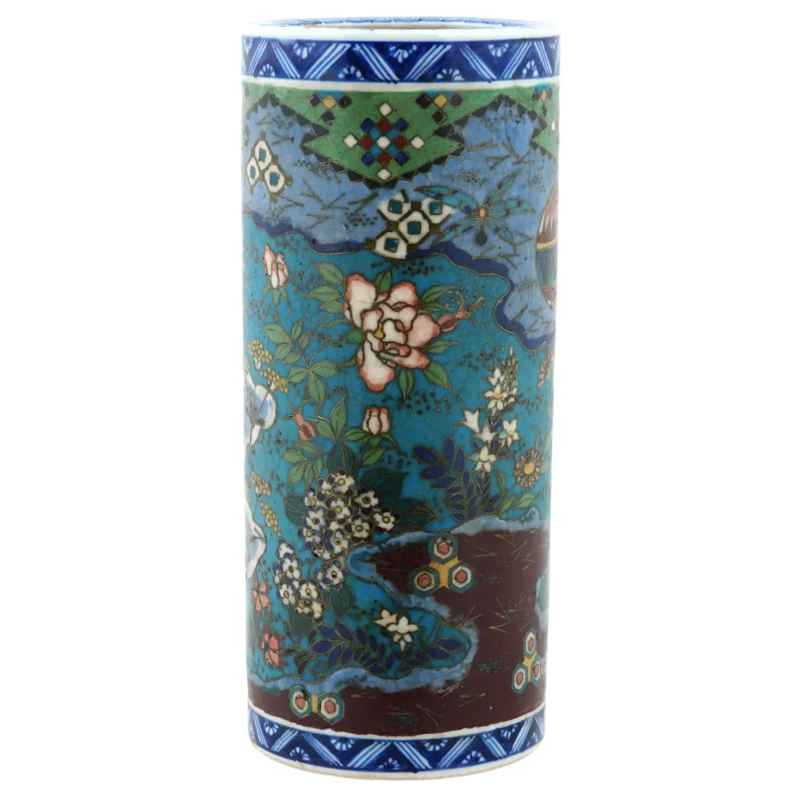 Antique Japanese Cloisonne Enamel on Porcelain Floral Vase - 2