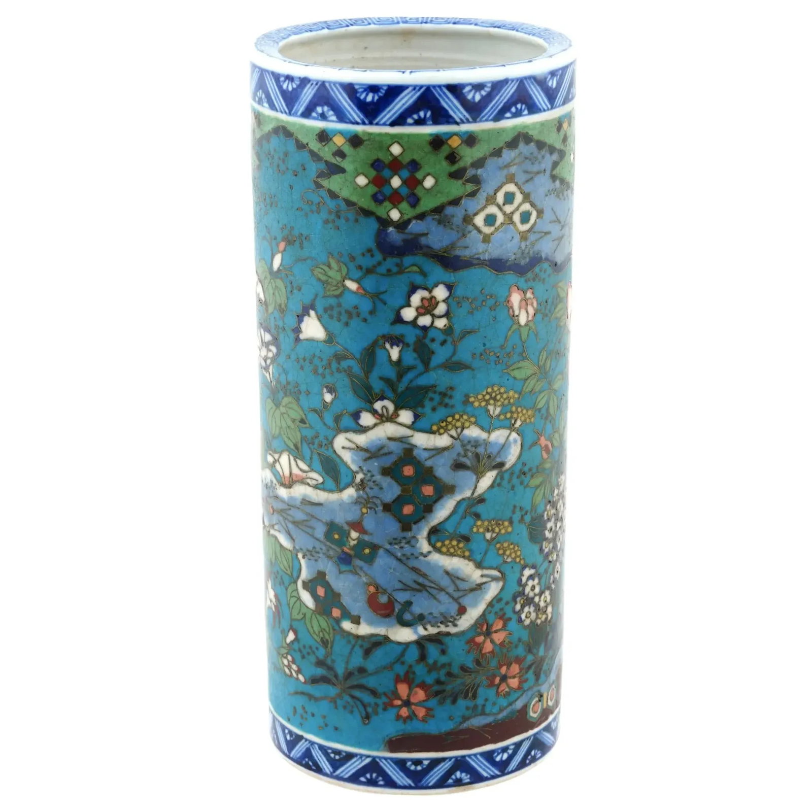 Antique Japanese Cloisonne Enamel on Porcelain Floral Vase - 3