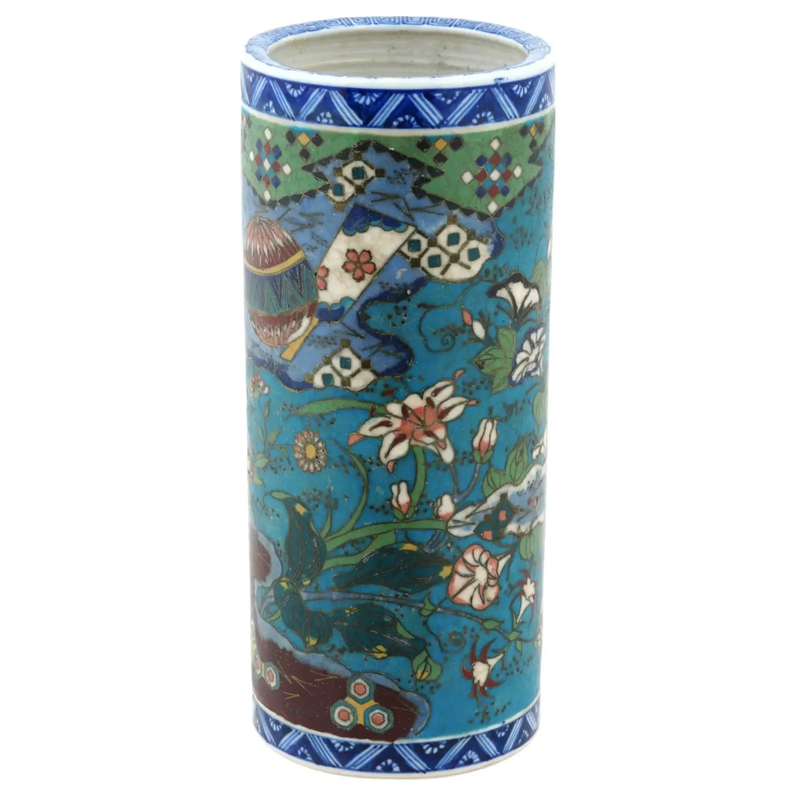 Antique Japanese Cloisonne Enamel on Porcelain Floral Vase - 4