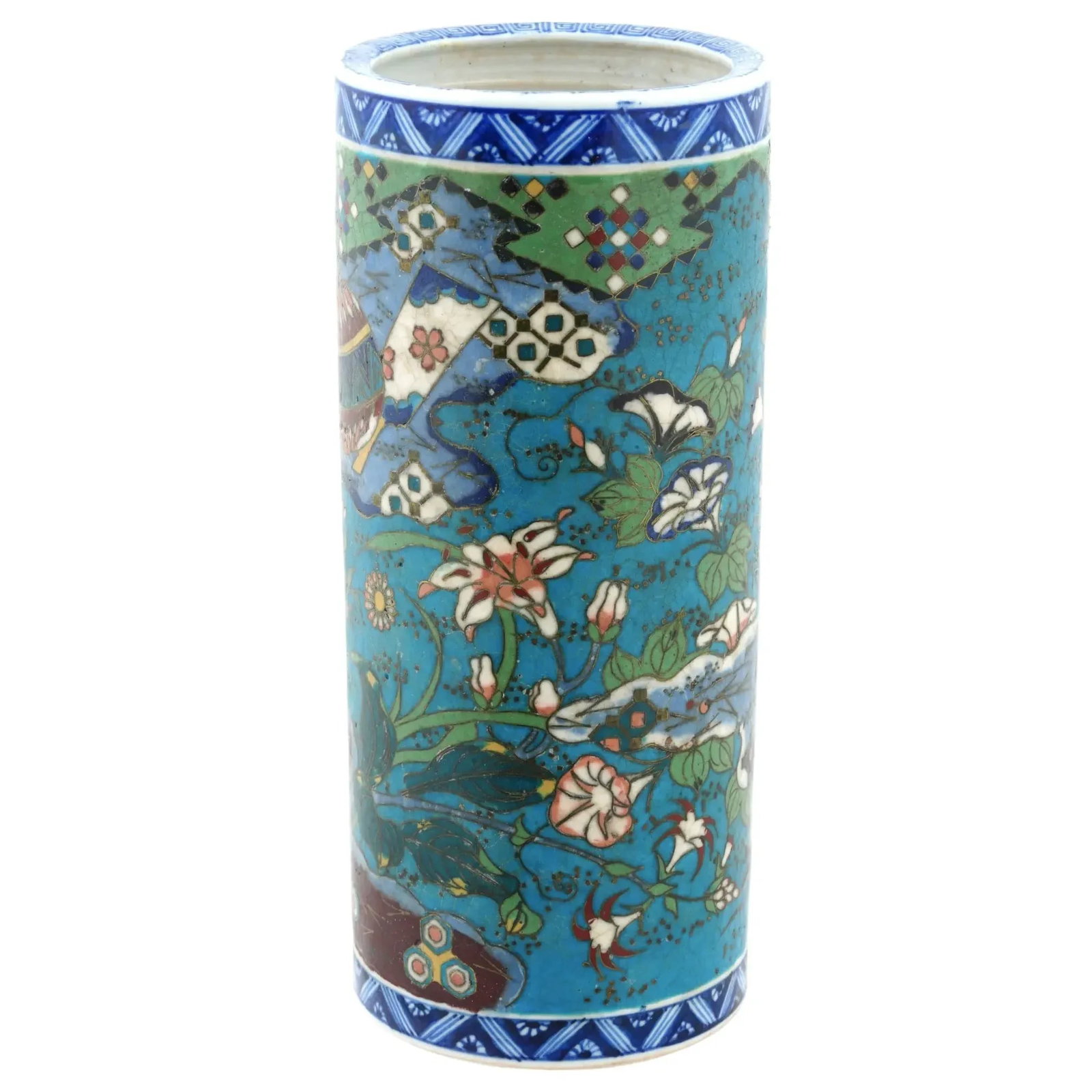 Antique Japanese Cloisonne Enamel on Porcelain Floral Vase - 5