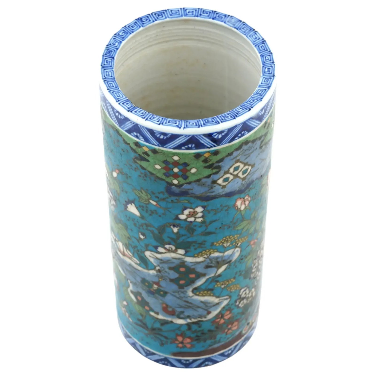 Antique Japanese Cloisonne Enamel on Porcelain Floral Vase - 6