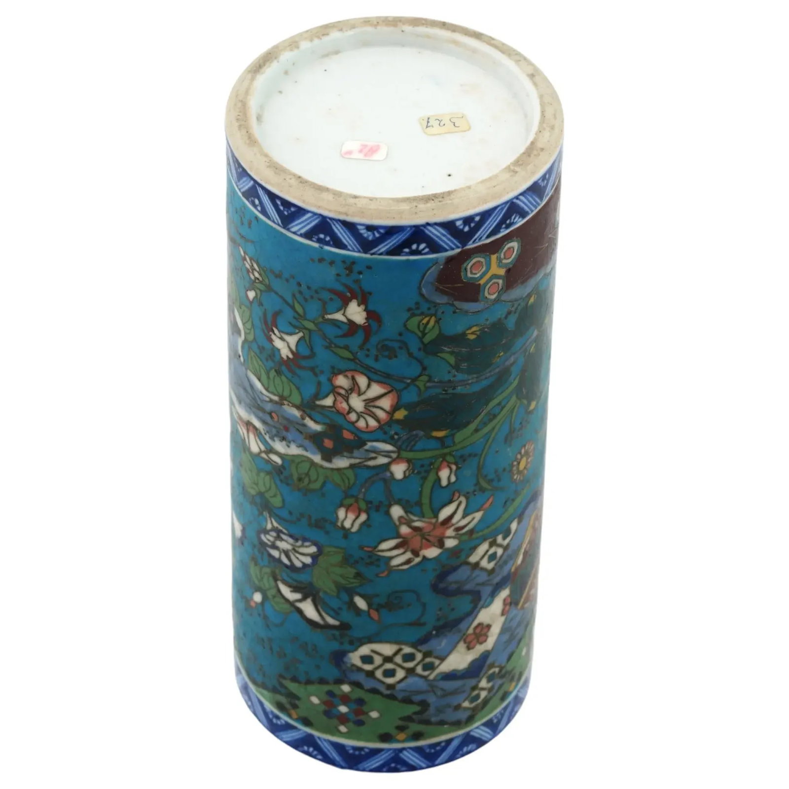 Antique Japanese Cloisonne Enamel on Porcelain Floral Vase - 7