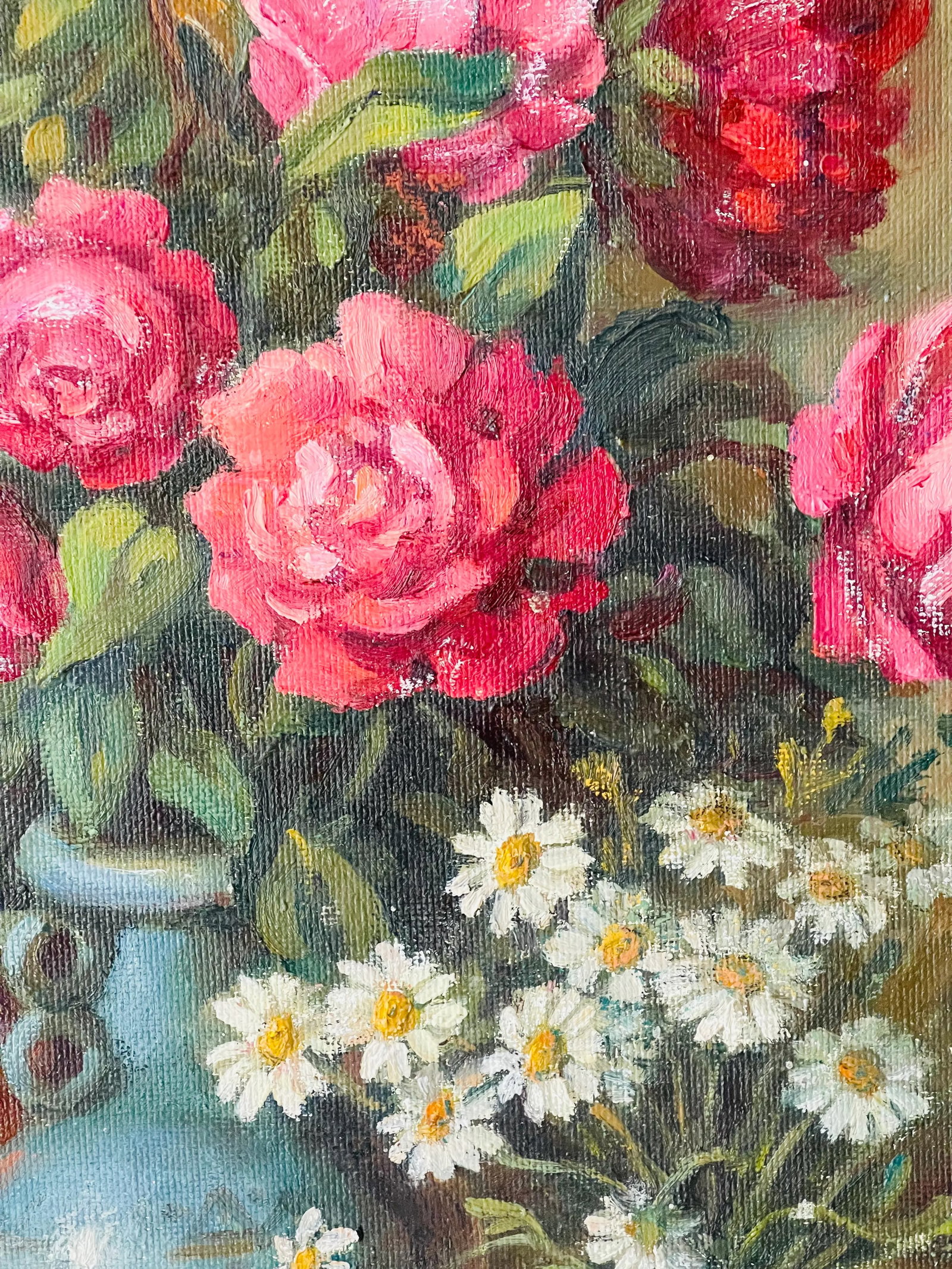 20 Th C Original Oil on Board Still Life With Roses Painting - 3