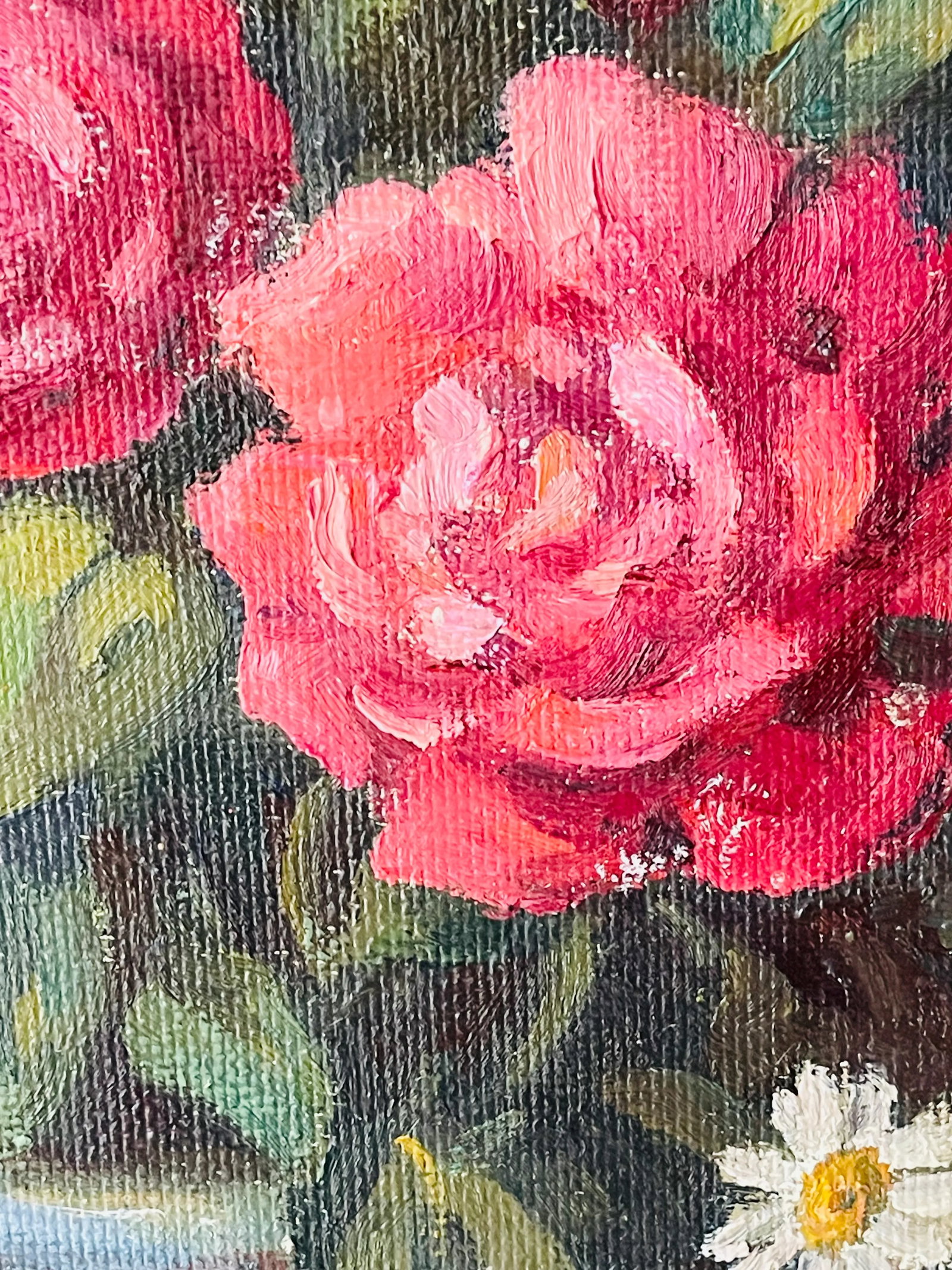 20 Th C Original Oil on Board Still Life With Roses Painting - 4