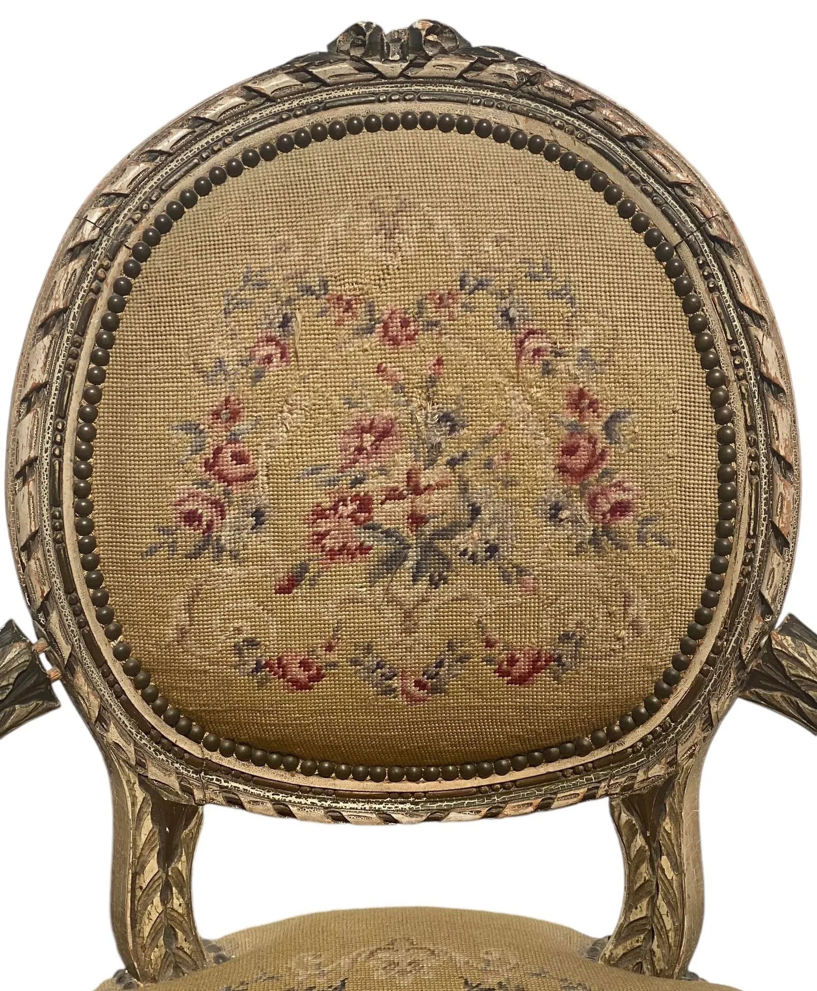 1930s Vintage French Provincial Fauteuil Chair With Floral Needlepoint Design - 7