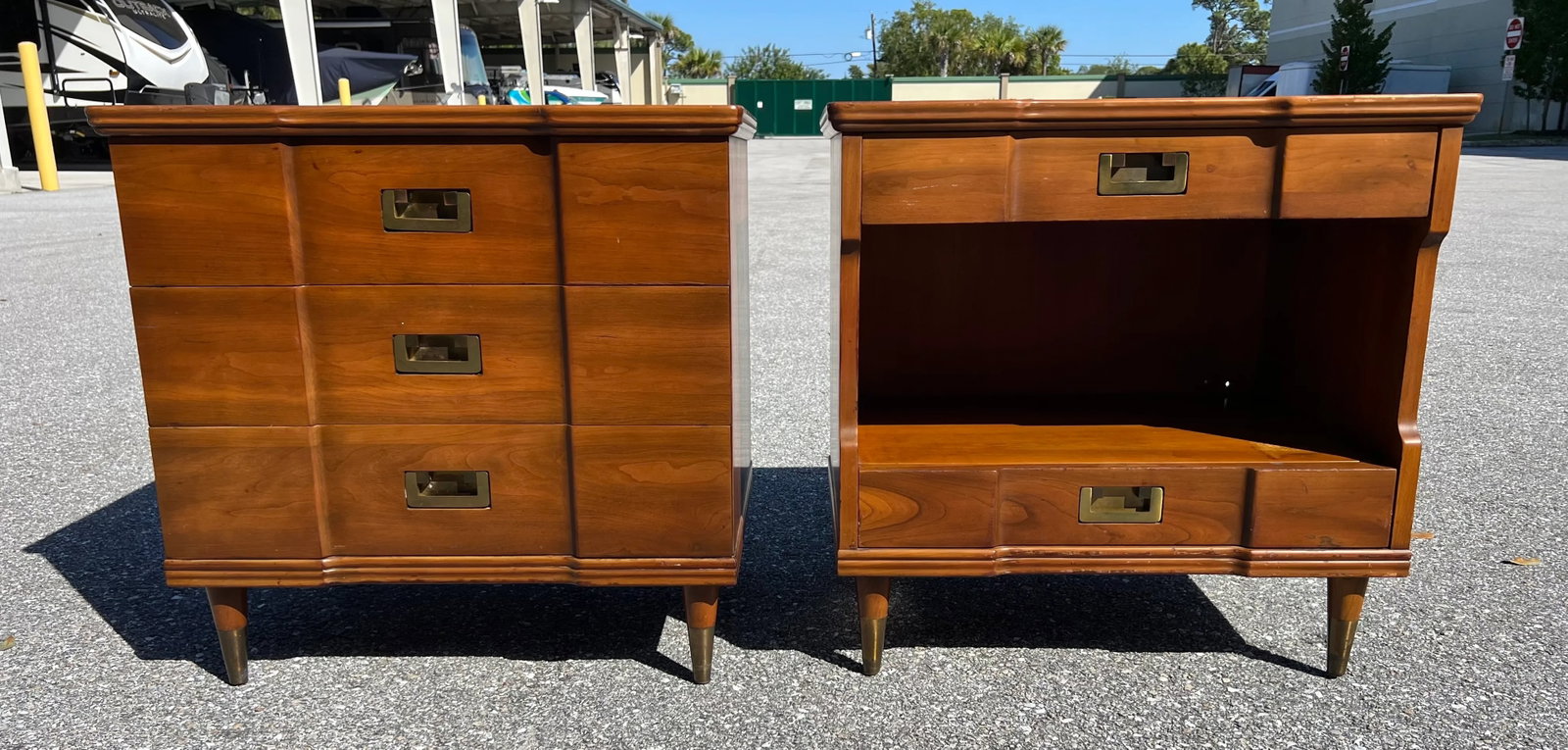 Widdicomb Campaign Style Solid Cherry Brass Pulls Night Stands Tables - 3