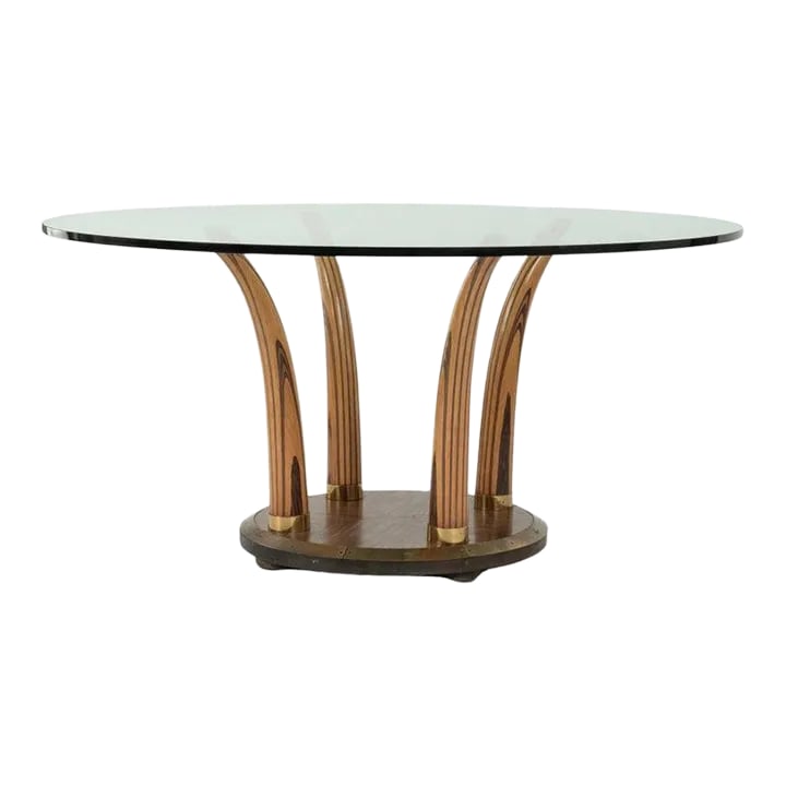 Zebrawood Macassar Ebony Faux Tusk Dining Table With Glass Top (1 of 9)