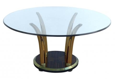 Zebrawood Macassar Ebony Faux Tusk Dining Table With Glass Top - 2