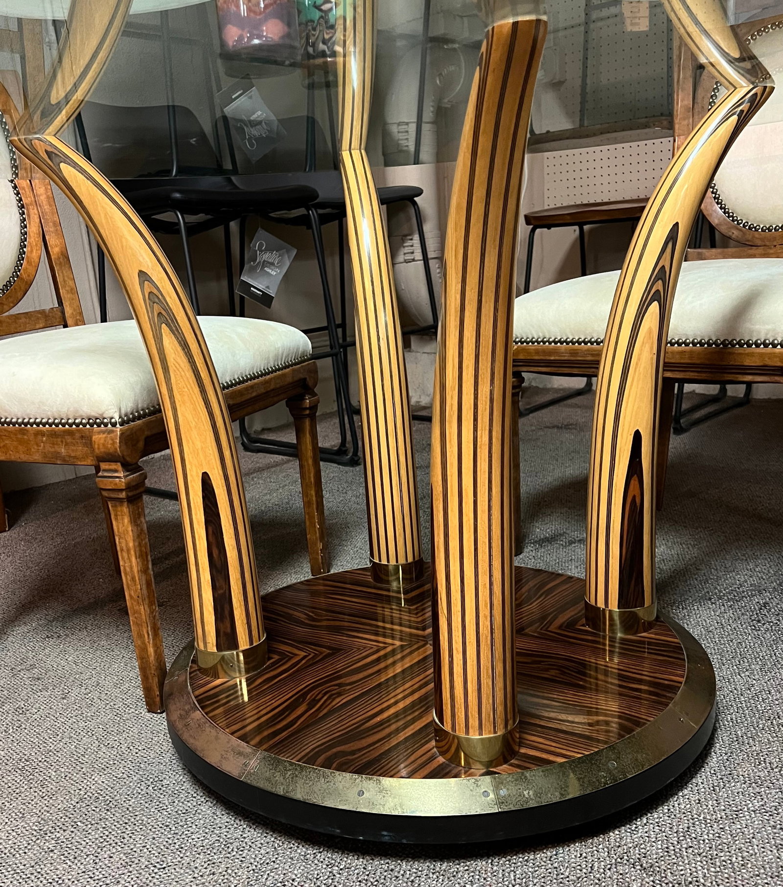 Zebrawood Macassar Ebony Faux Tusk Dining Table With Glass Top - 3
