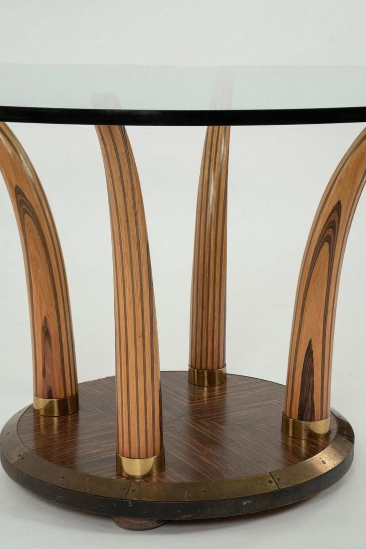 Zebrawood Macassar Ebony Faux Tusk Dining Table With Glass Top - 5