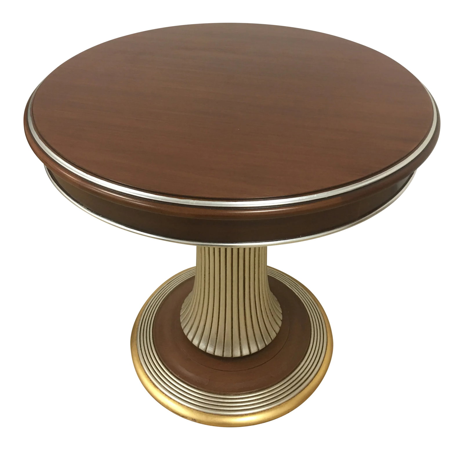 100% Made in Italy by Caspani Tino . Walnut Wood Side Table: Classic and elegant, 100% made in Italy by famous company Caspani Tino side table from Vulcano Collection ! Solid walnut wood frame crafted, decorated and painted by silver and 24k gold leaf ornaments