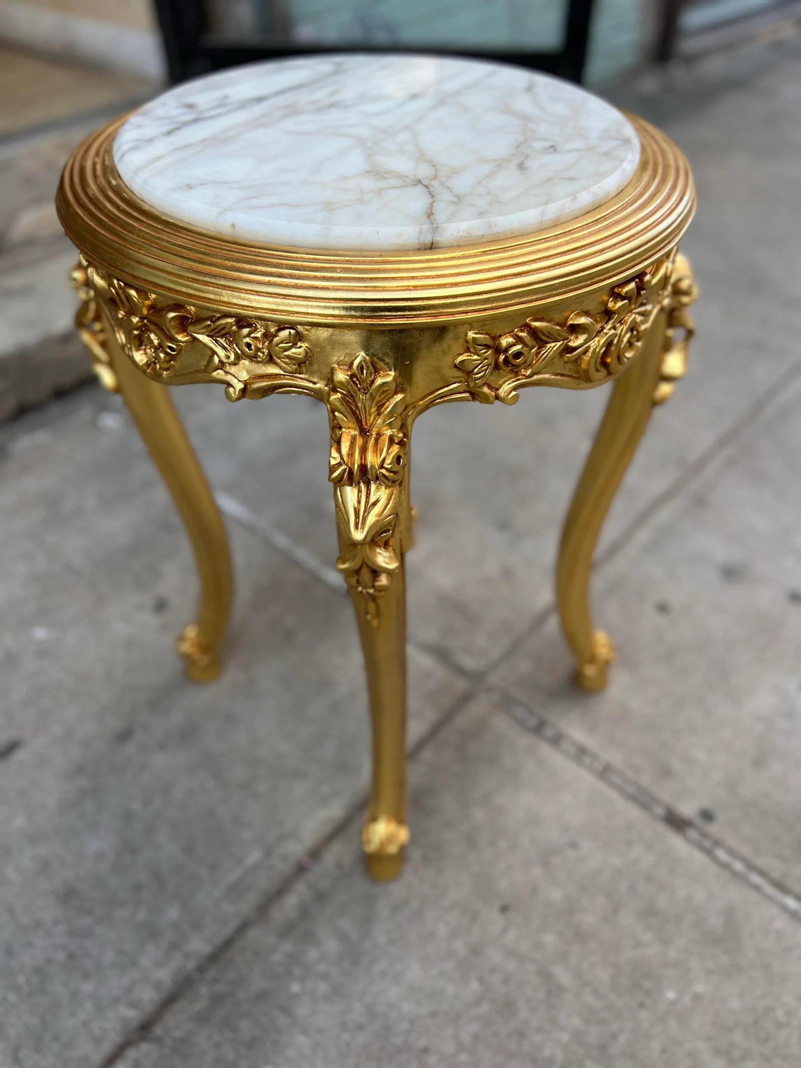 Marble Top Gold Leaf Accent Table - 2