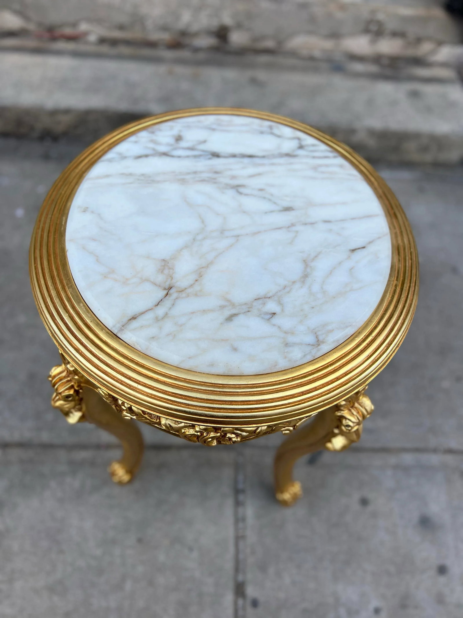Marble Top Gold Leaf Accent Table - 3
