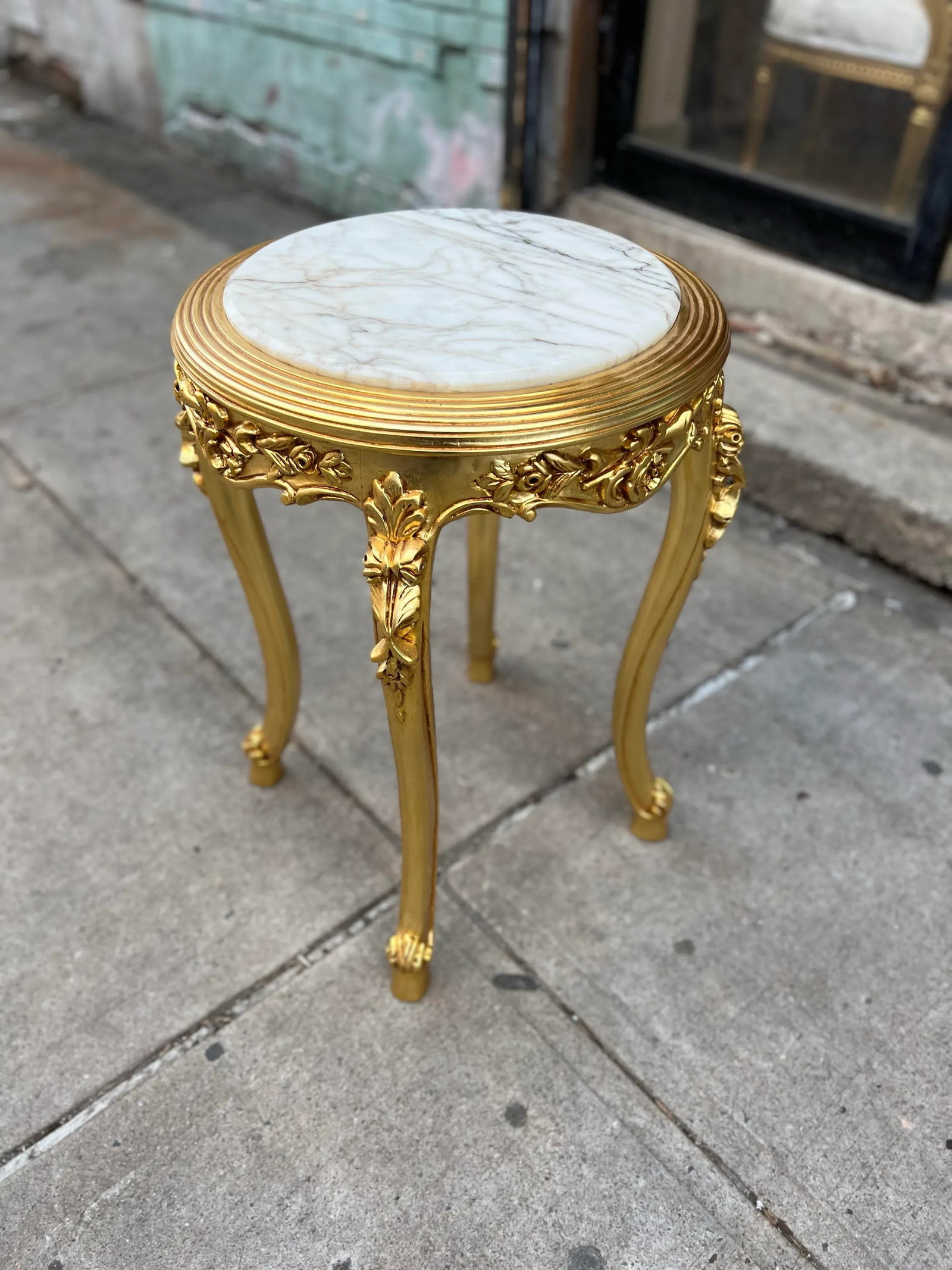 Marble Top Gold Leaf Accent Table - 4