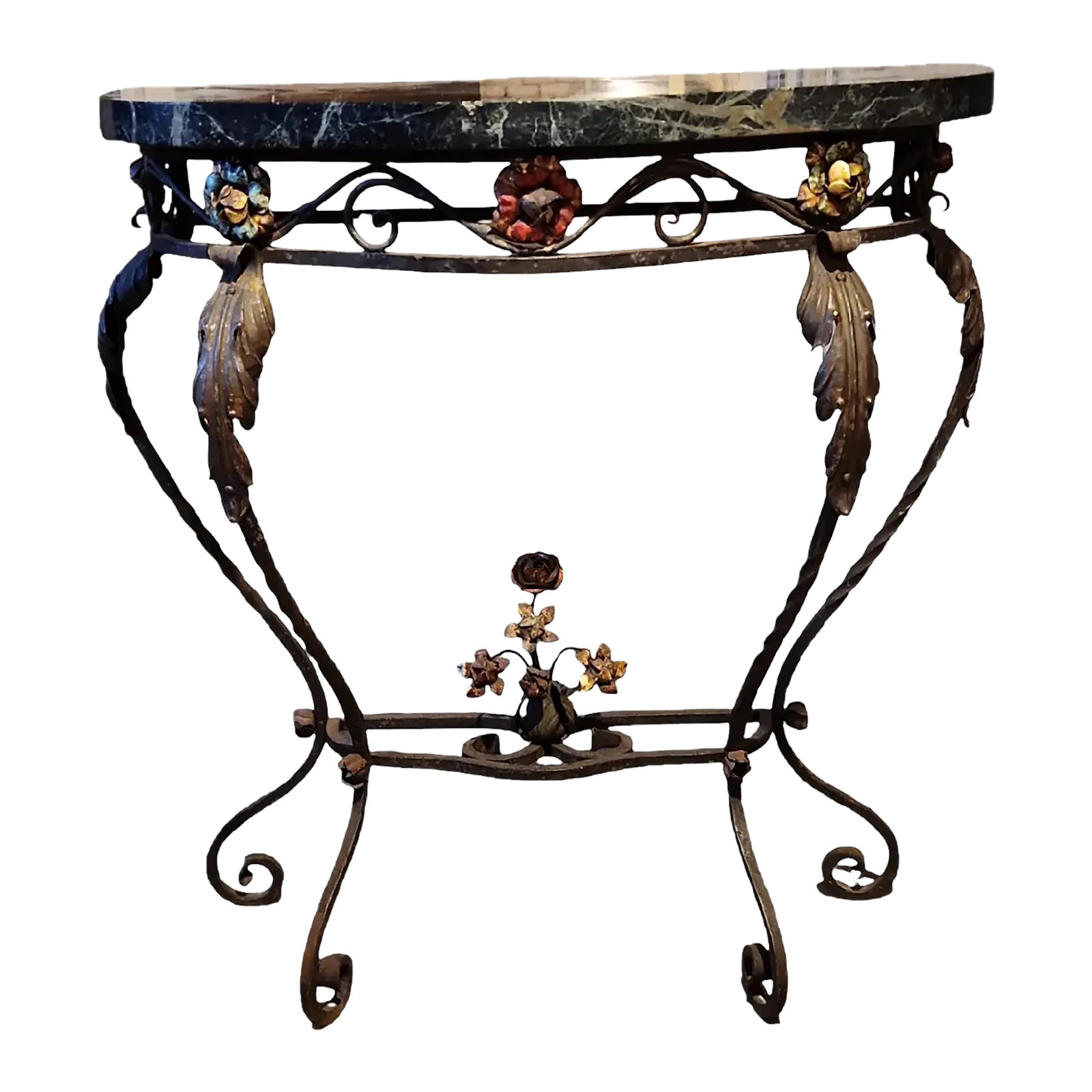 Iron and Marble Top Demilune Table (1 of 6)