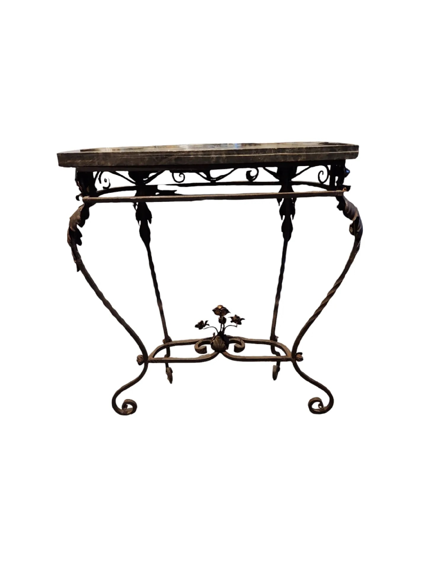 Iron and Marble Top Demilune Table - 2